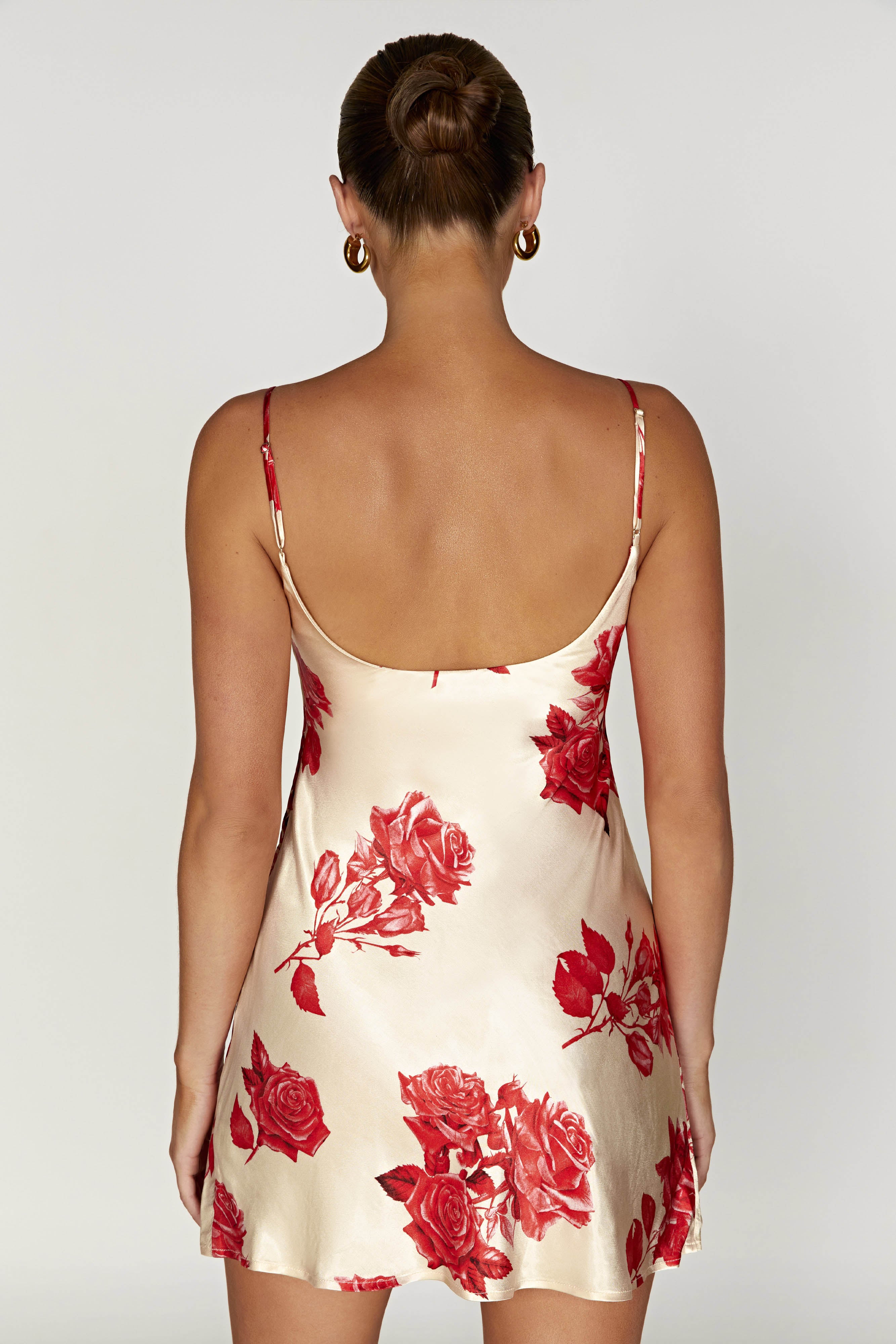 Valentina Satin Mini Dress - Rose Print