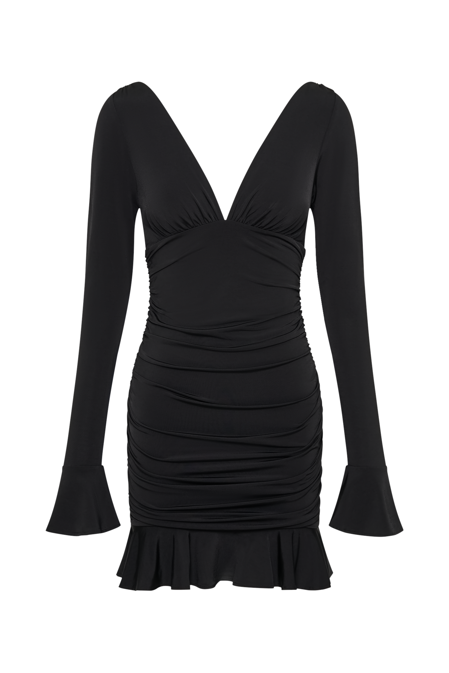 Leanne Jersey Gathered Mini Dress - Black