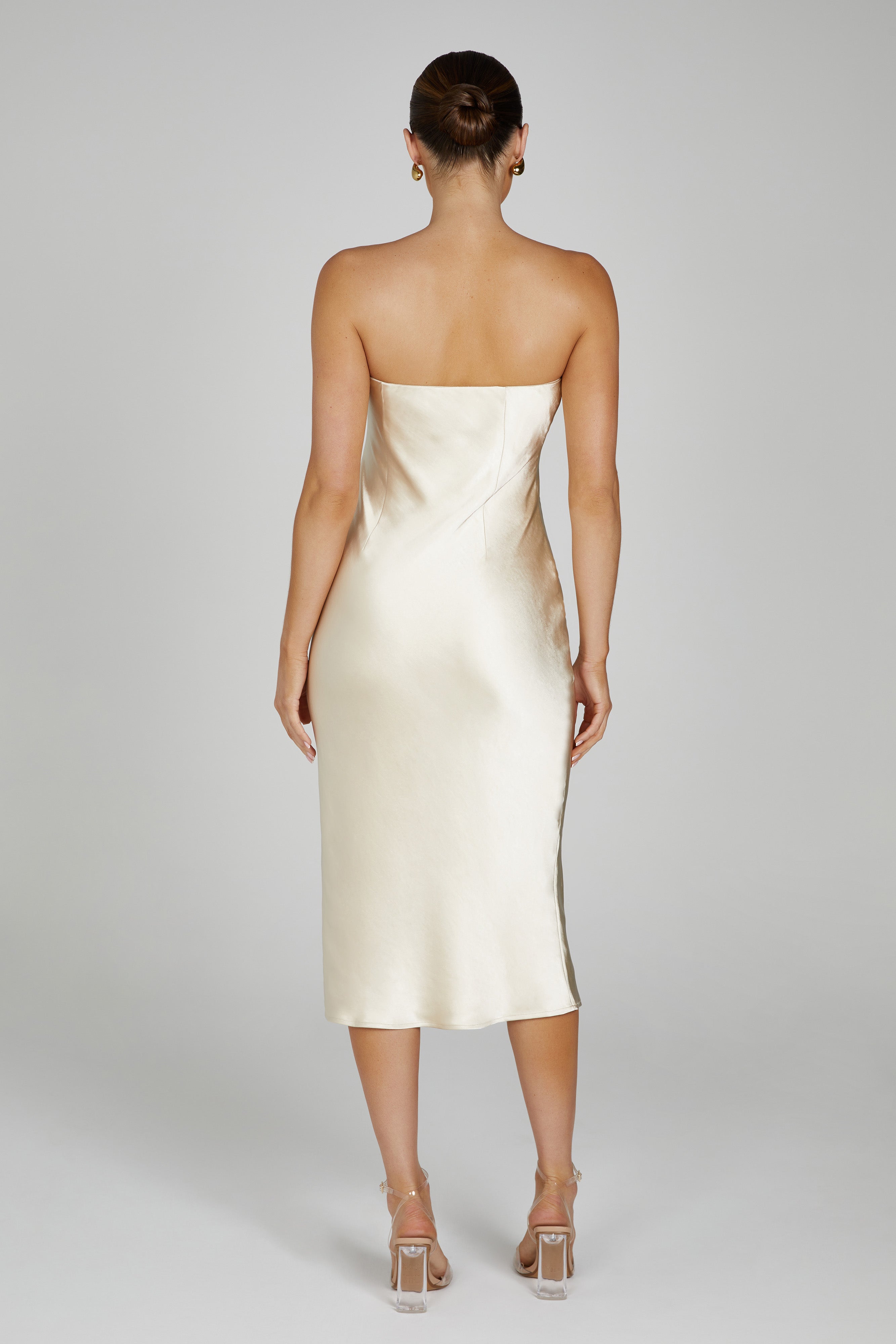 Tyler Strapless Satin Midi Dress - Gold