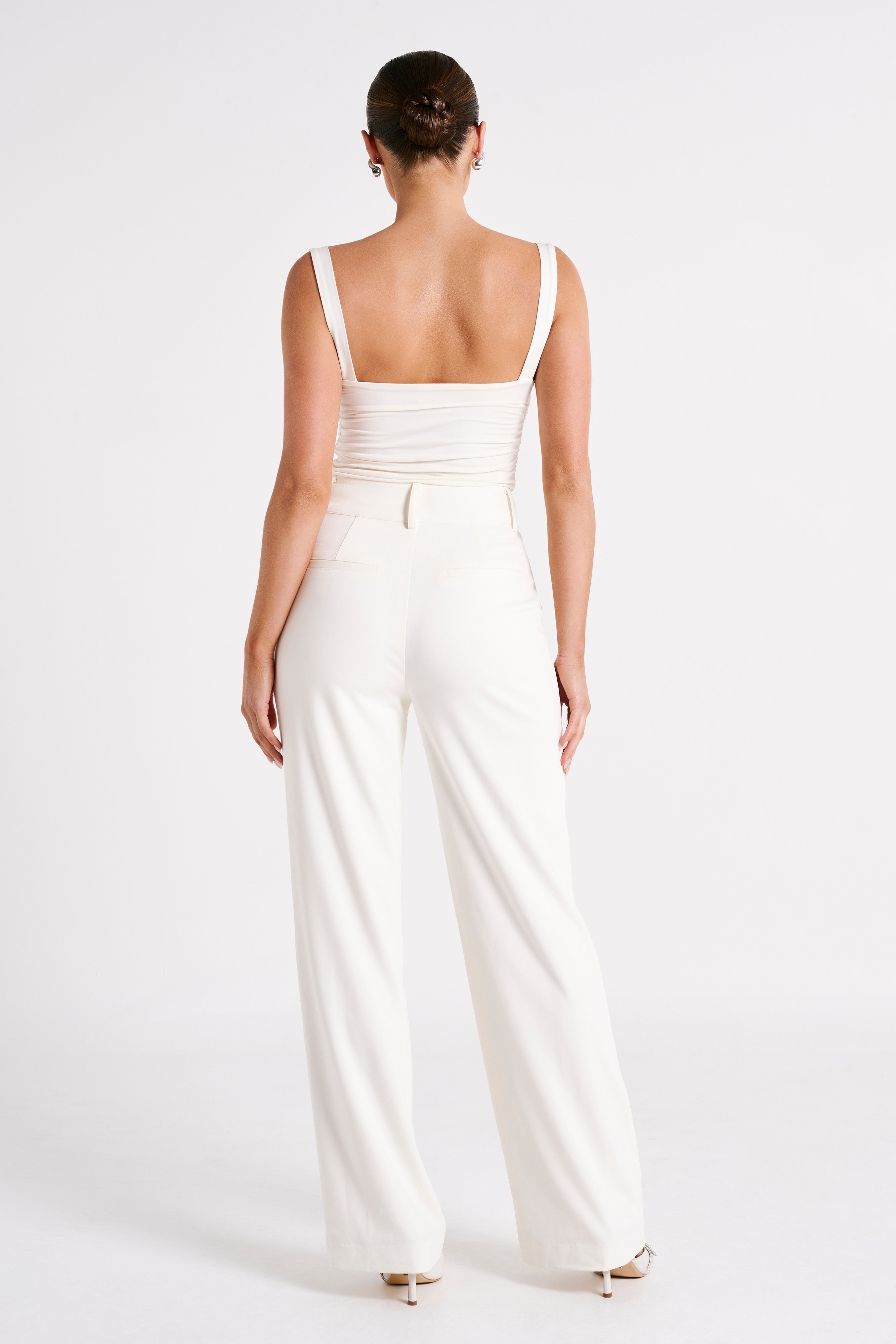 Hailey Slinky Long Line Sweetheart Top - Ivory