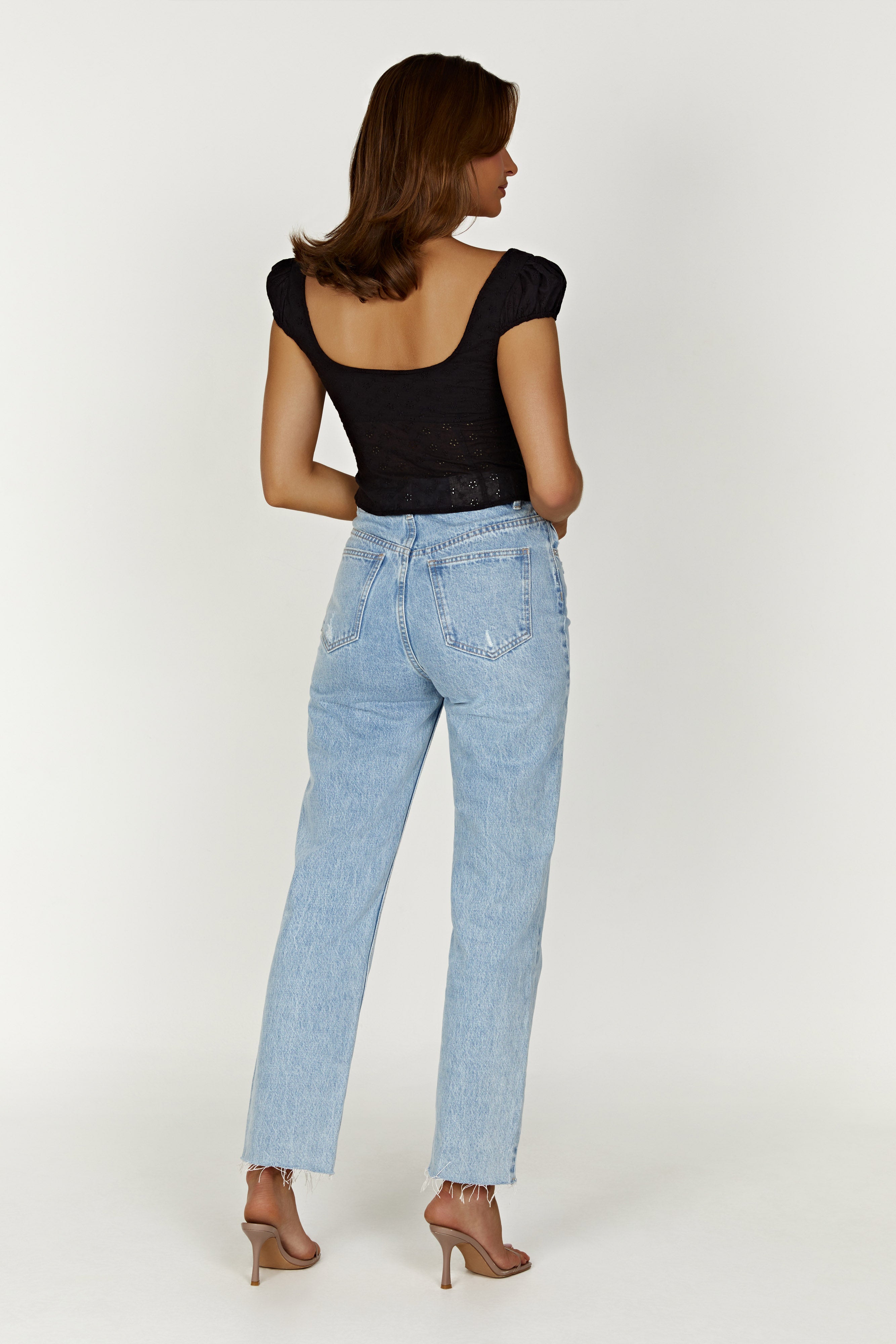 Cressida Cotton Anglaise Puff Sleeve Top - Black