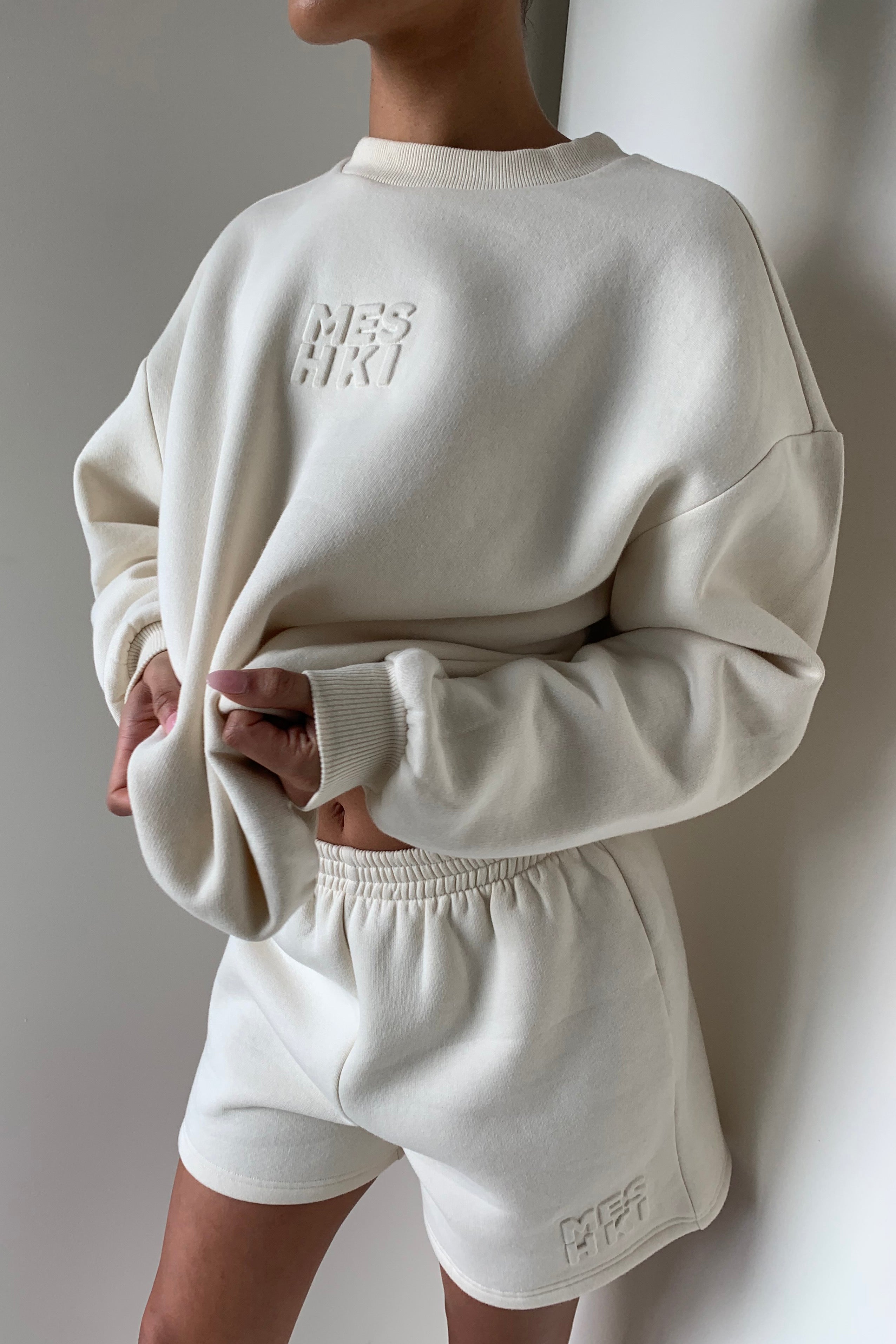 Sutton Embossed Fleeceback Crewneck - Bone