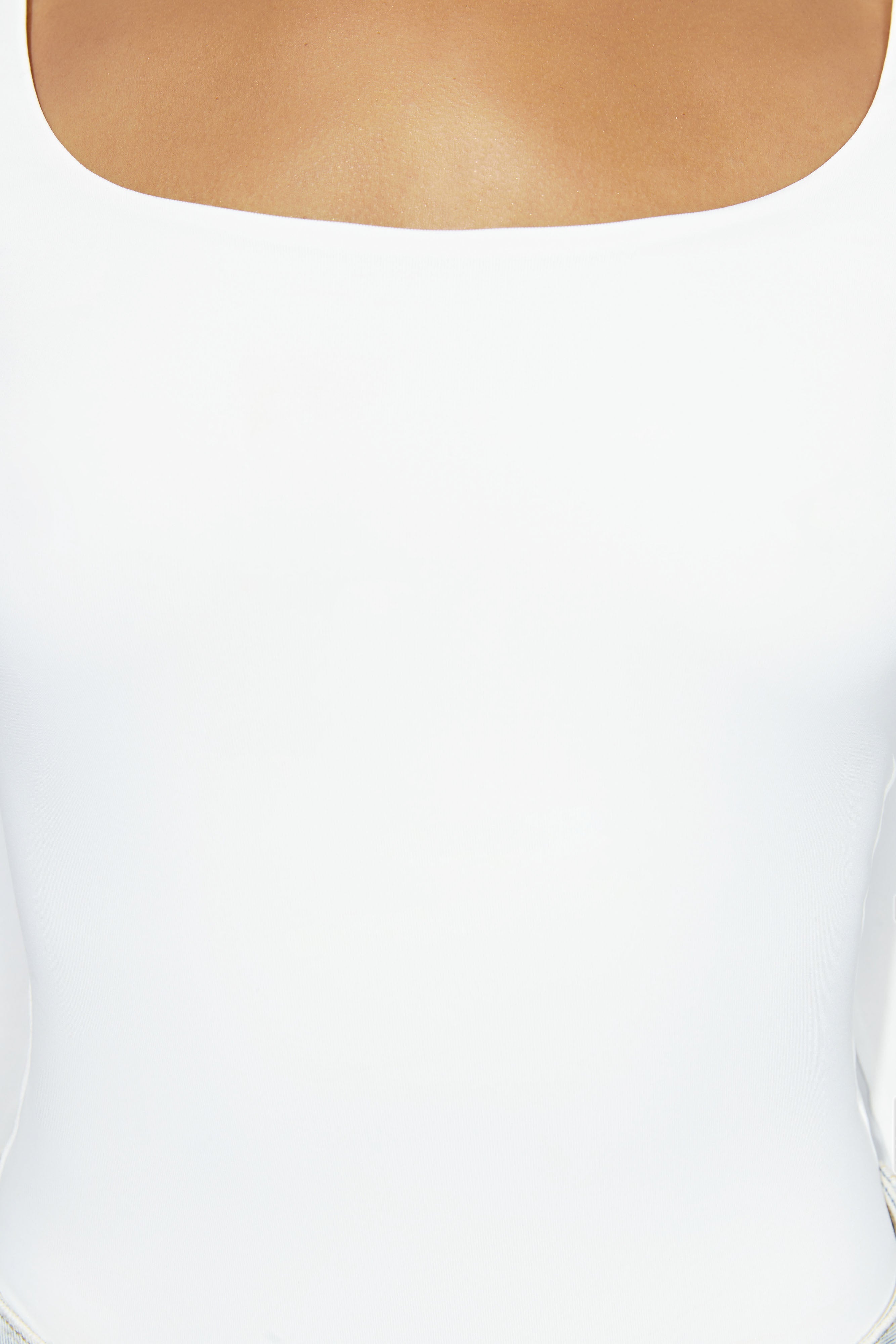 Heather Scooped Long Sleeve Top - White