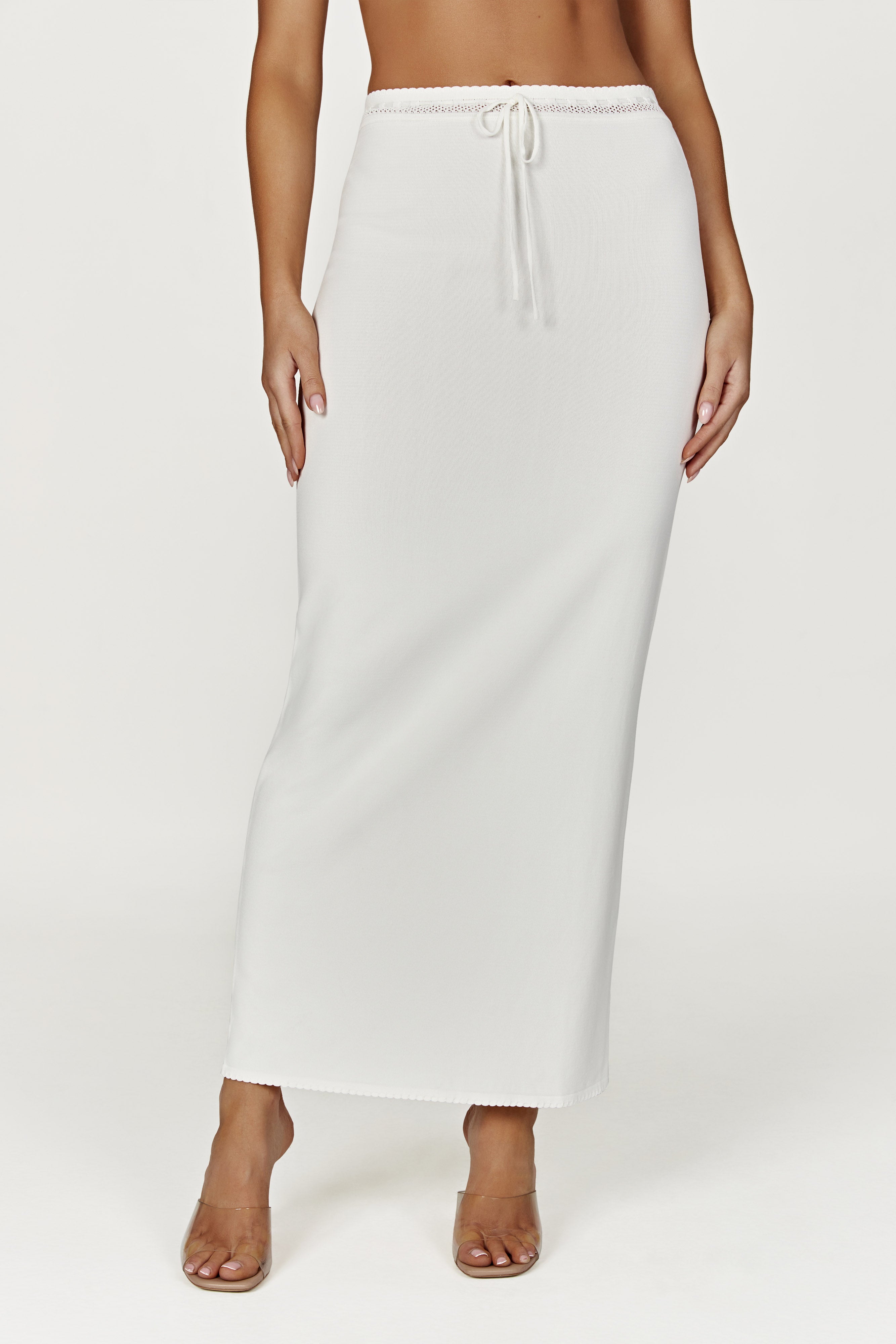 Penelope Pointelle Knit Maxi Skirt - White