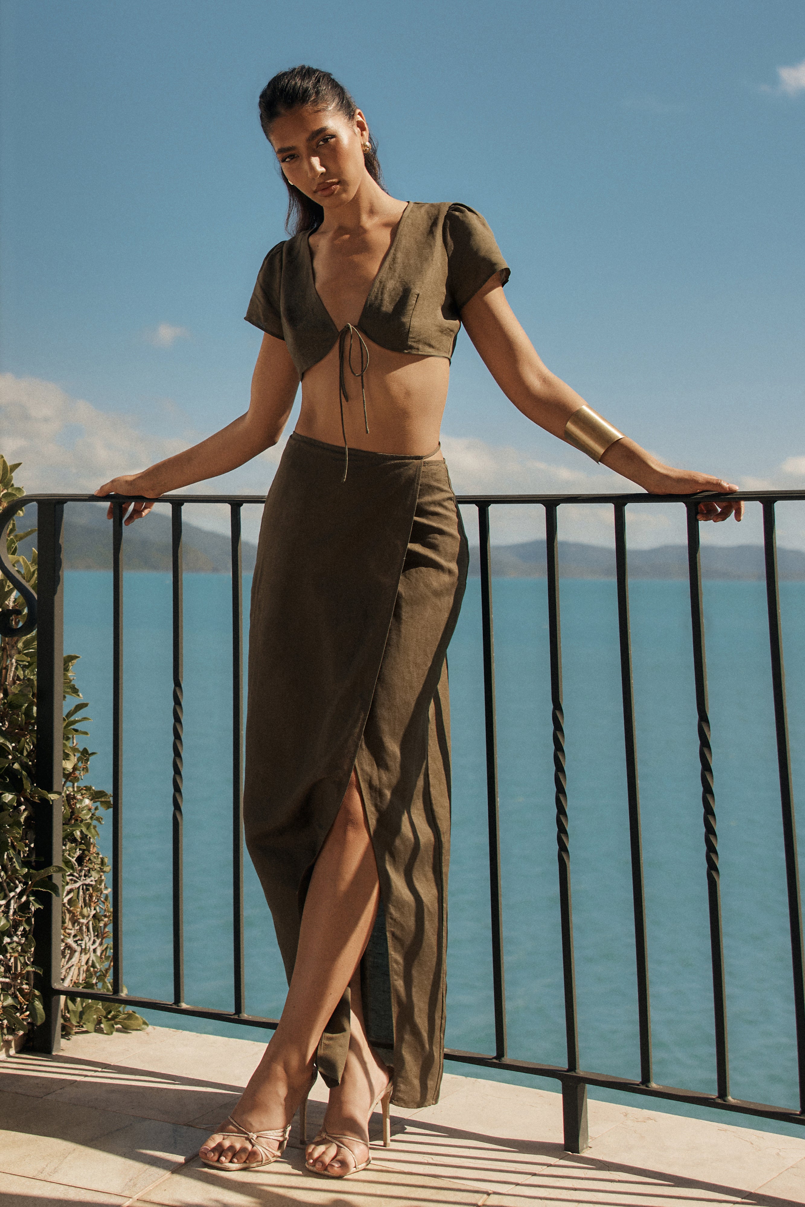 Fatima Linen Wrap Maxi Skirt - Khaki