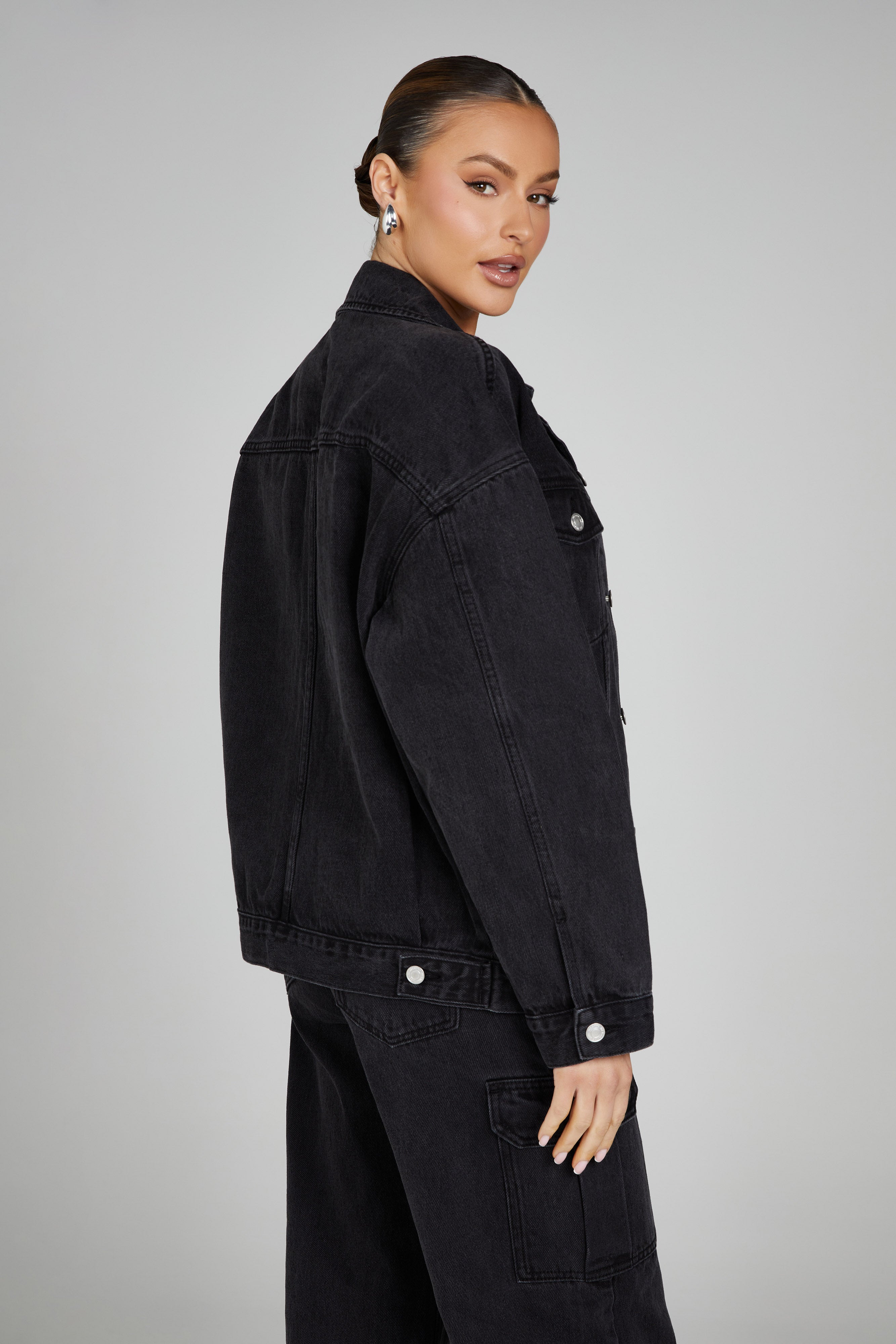 Sion Oversized Denim Jacket - Washed Black