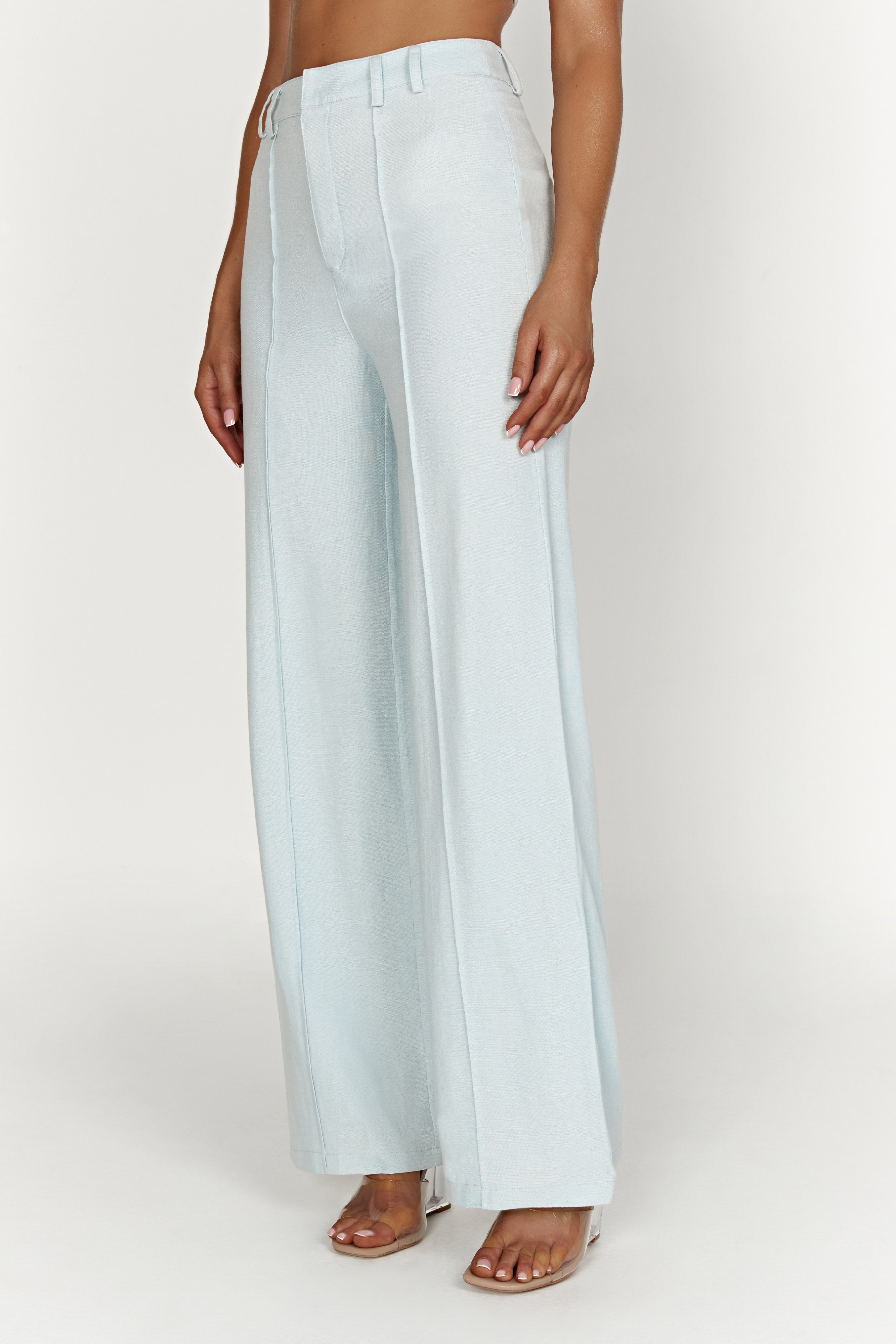 Julie Wide Leg Linen Pants - Powder Blue