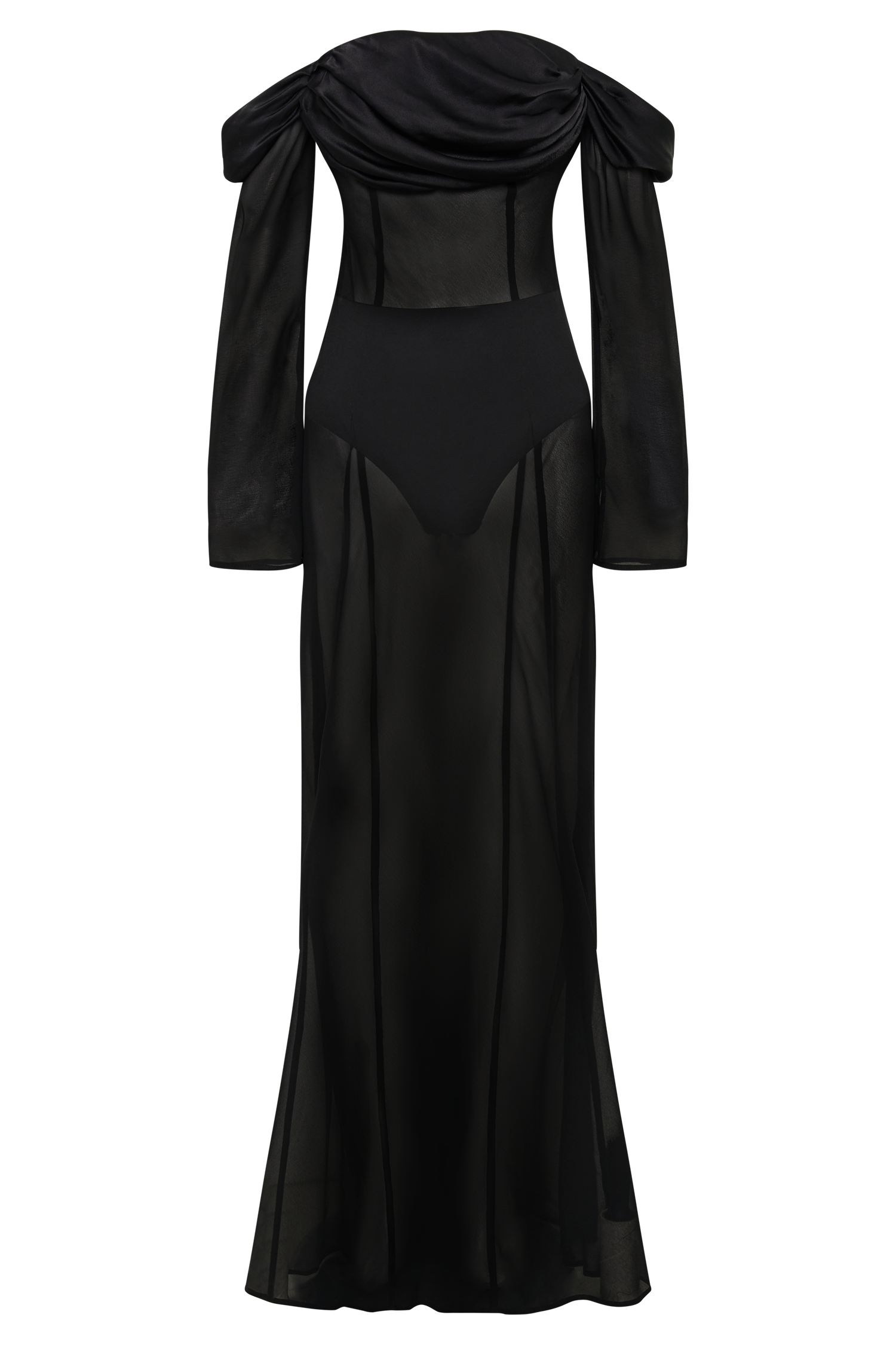 Ivanna Off Shoulder Chiffon Maxi Dress - Black