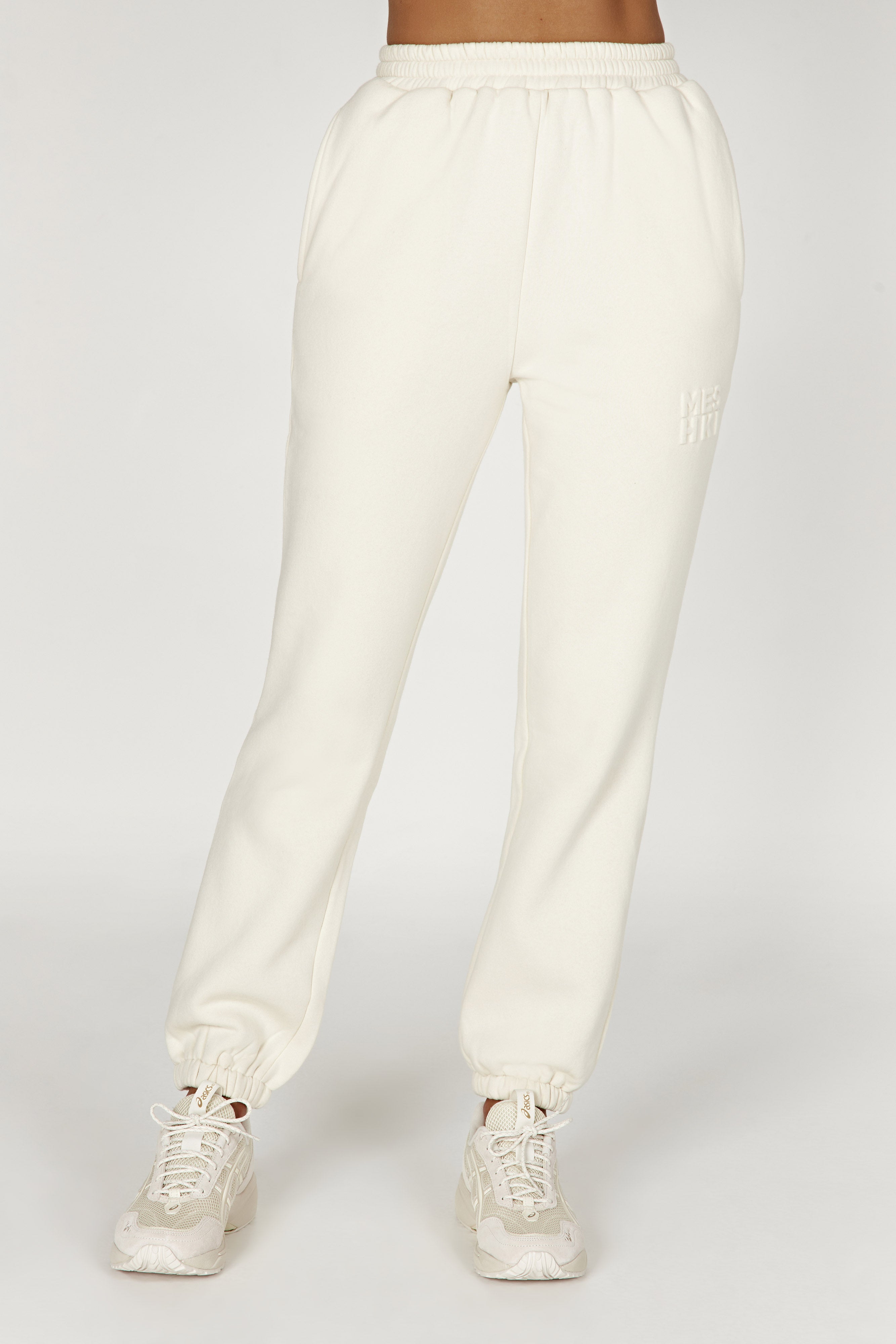 Emery Embossed Fleeceback Joggers - Bone