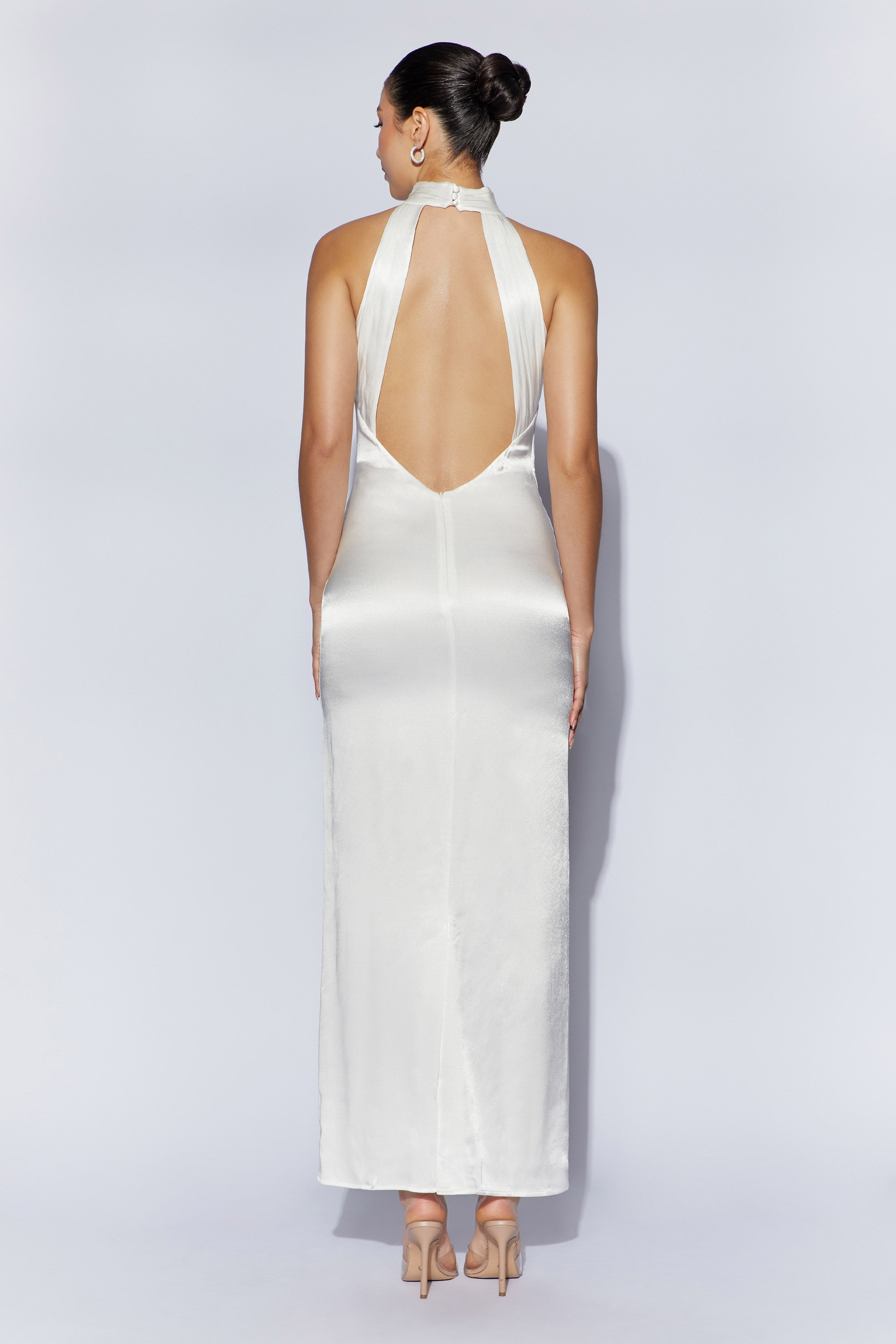 Claire Satin Drape Back Maxi Dress - White