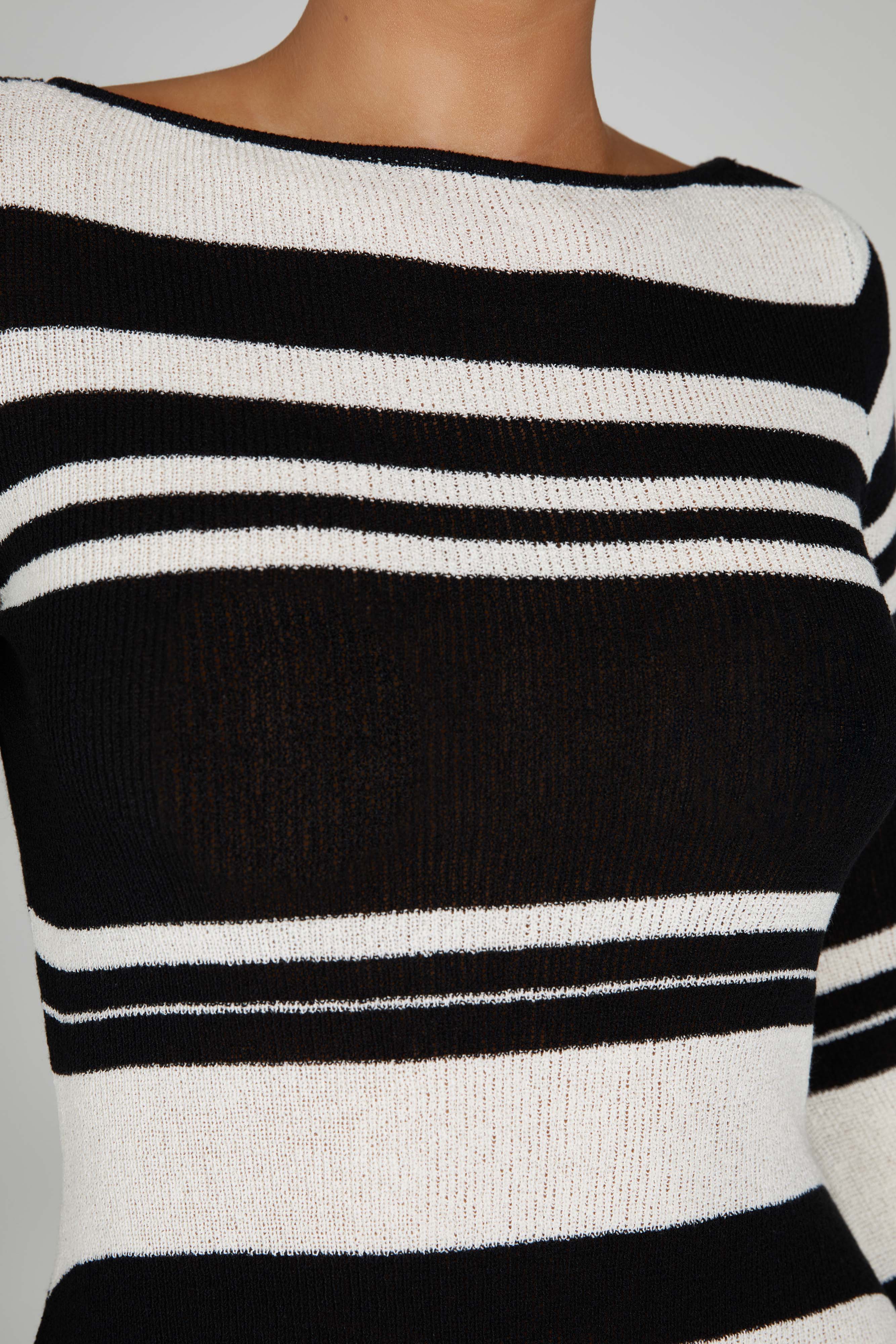 Zahra Long Sleeve Open Back Mini Knit Dress - Black/White