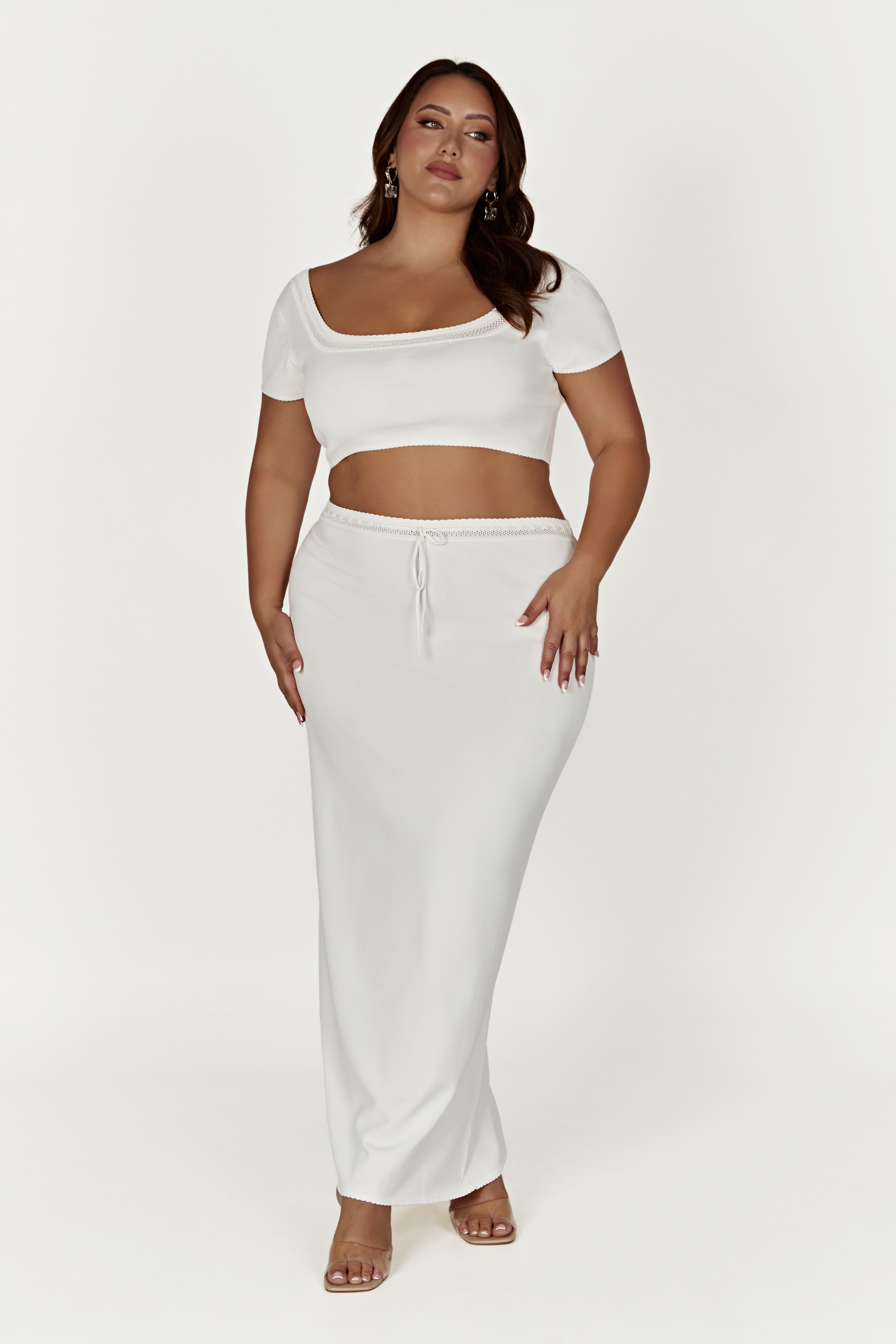 Penelope Pointelle Knit Crop Top - White