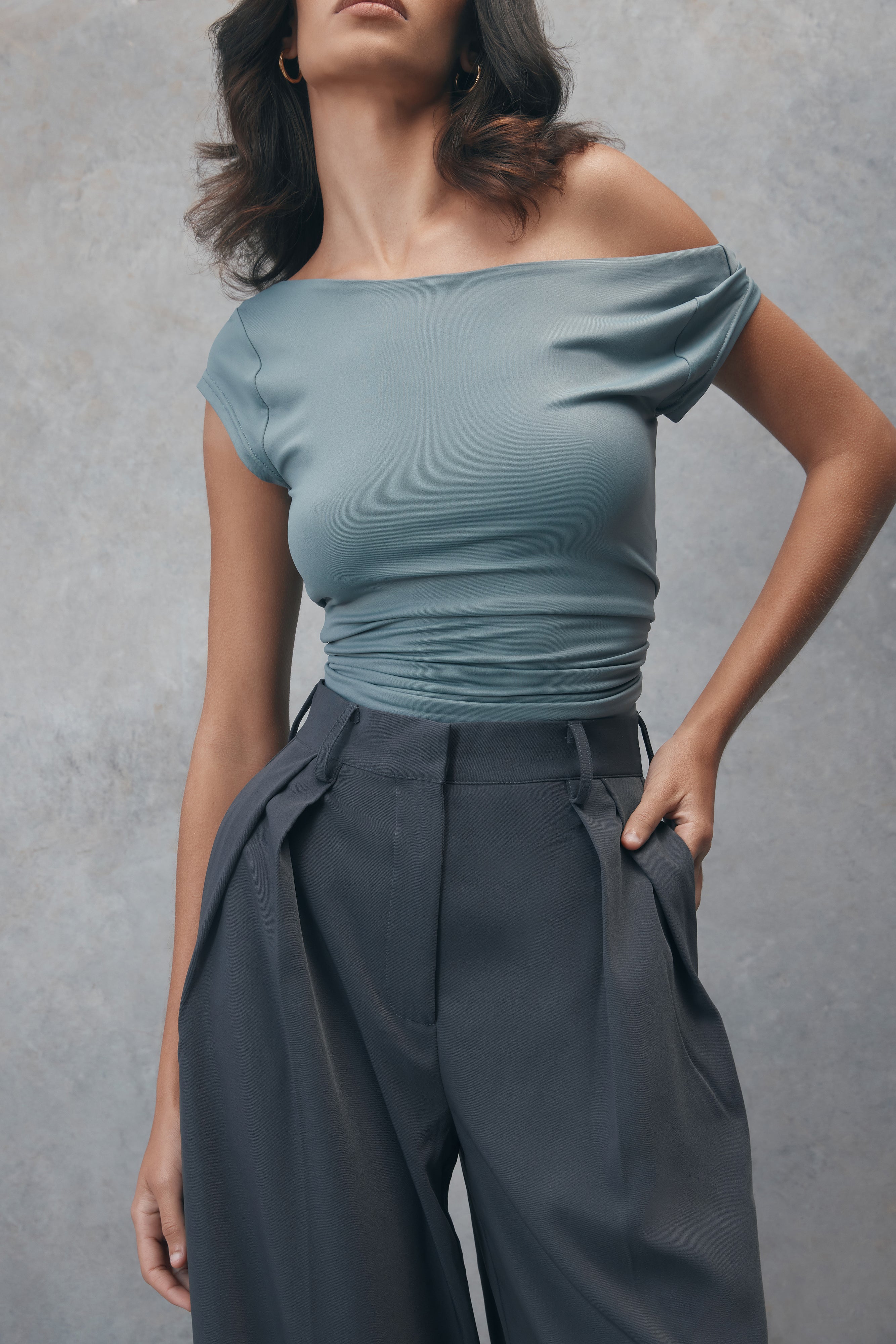 Reyna Recycled Nylon Longline Top - Light Charcoal