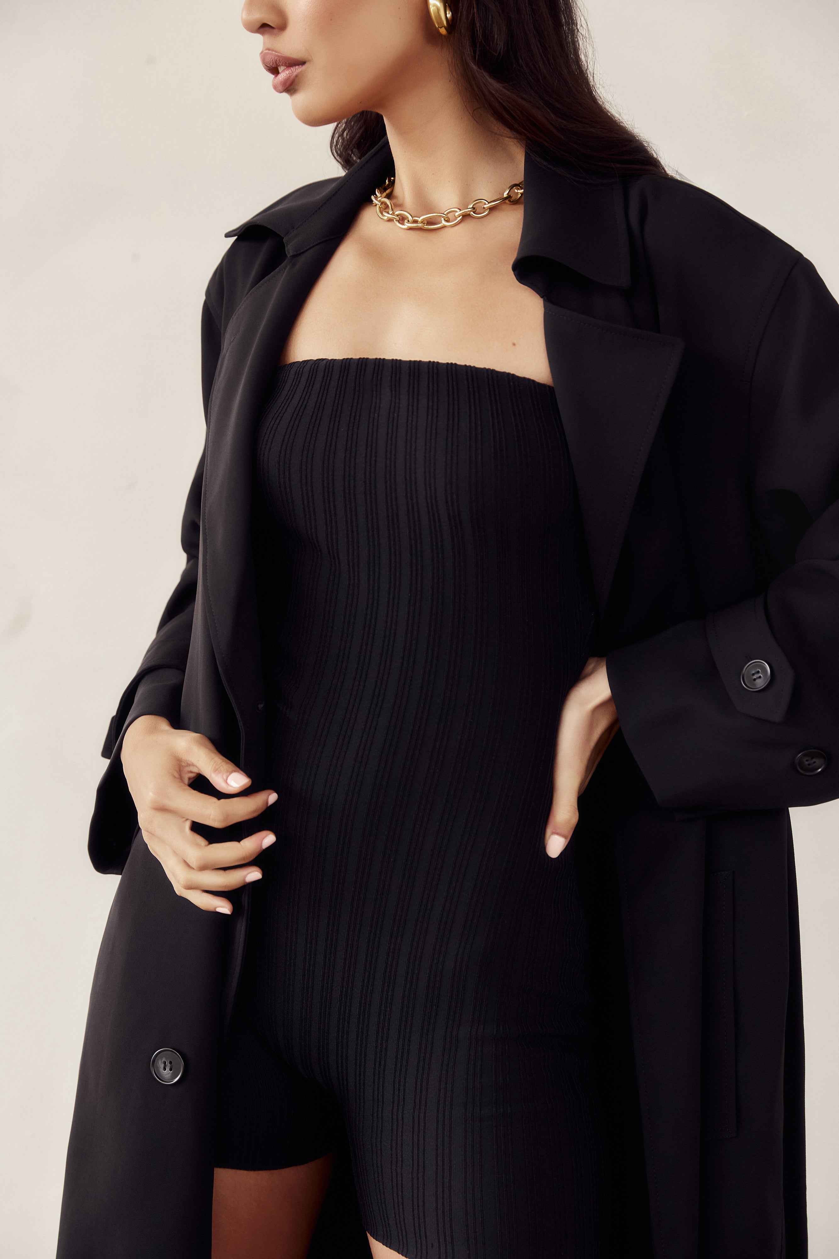 Ginny Strapless Knitted Playsuit - Black