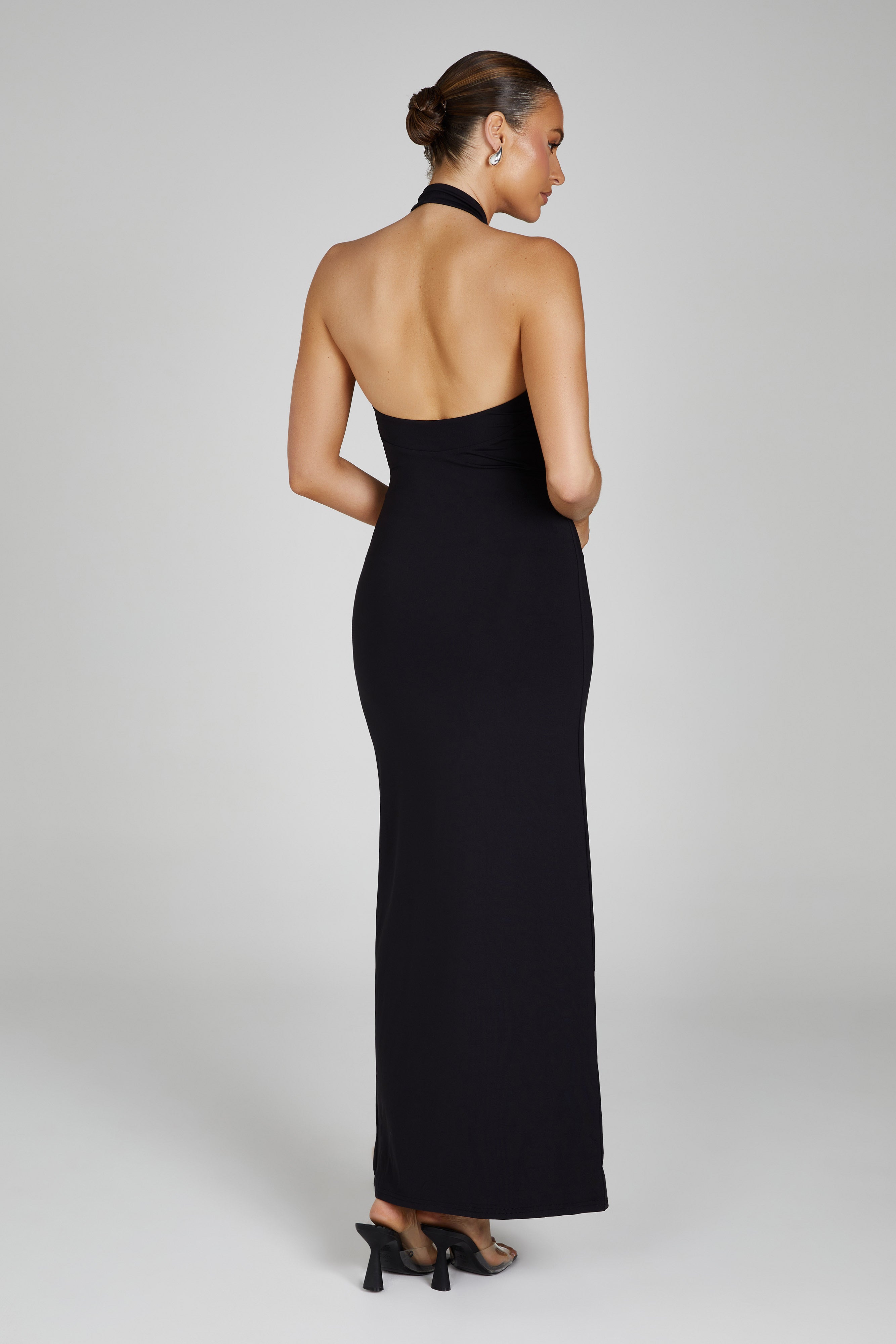 Kimberley Recycled Nylon Halter Maxi Dress - Black