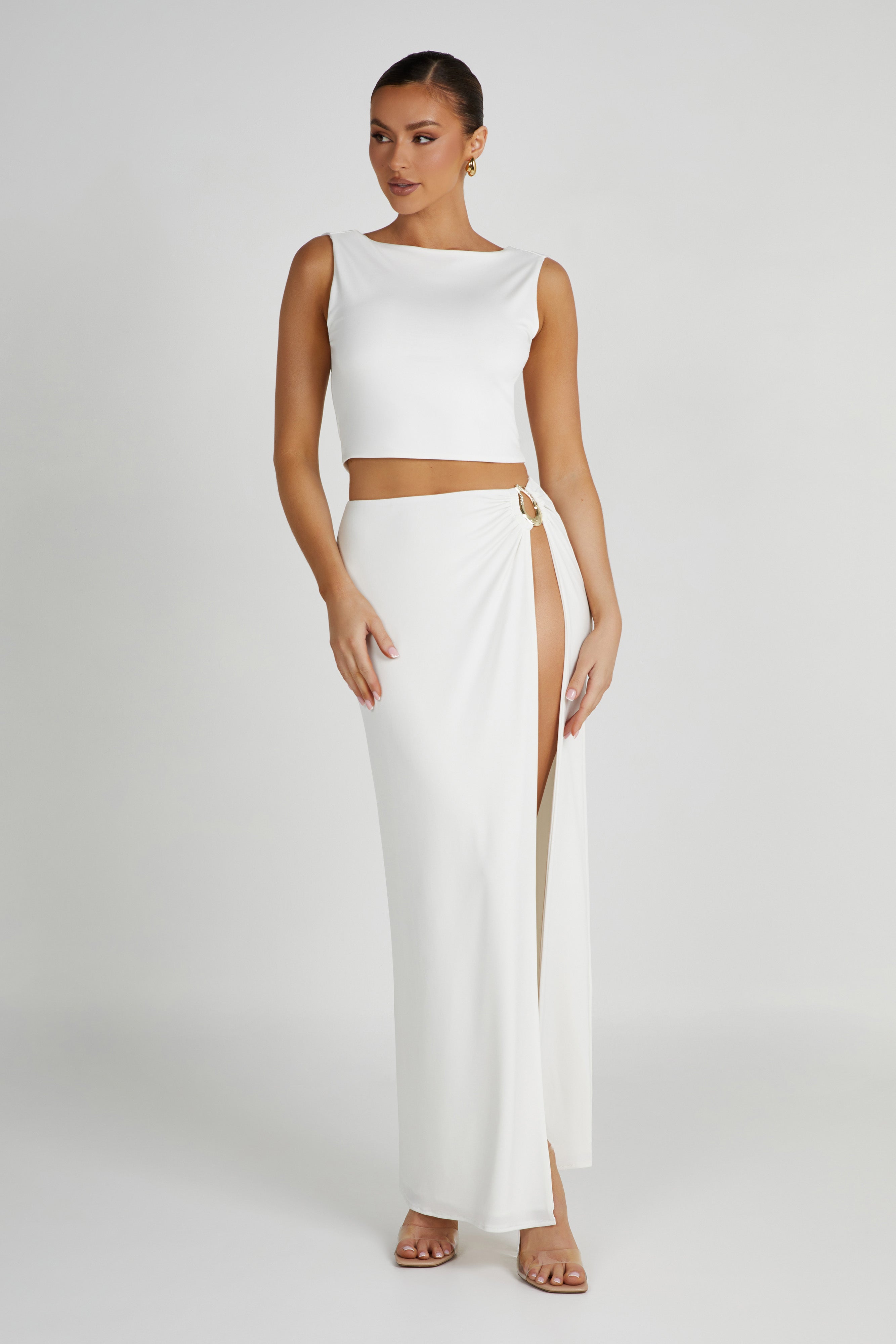 Suri Slinky Maxi Skirt With Hardware - White