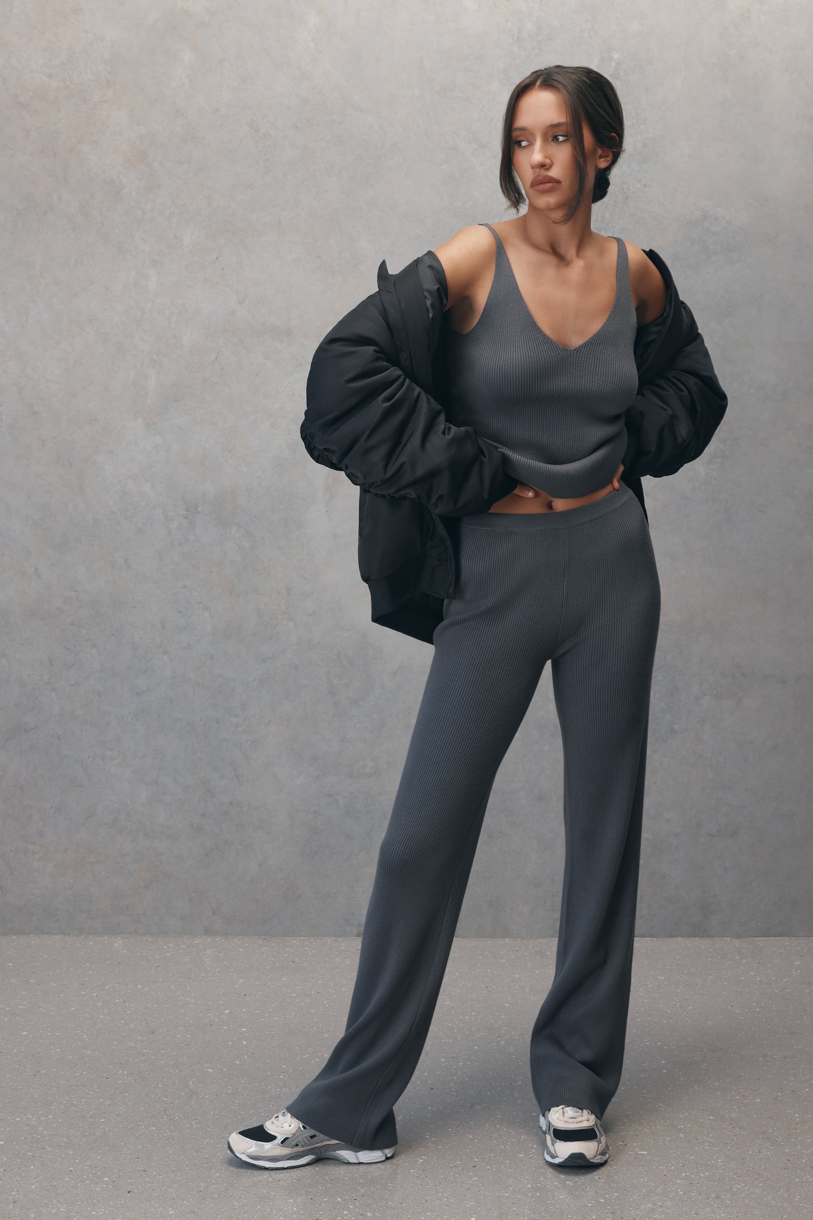Linnie Straight Leg Knit Pant - Charcoal