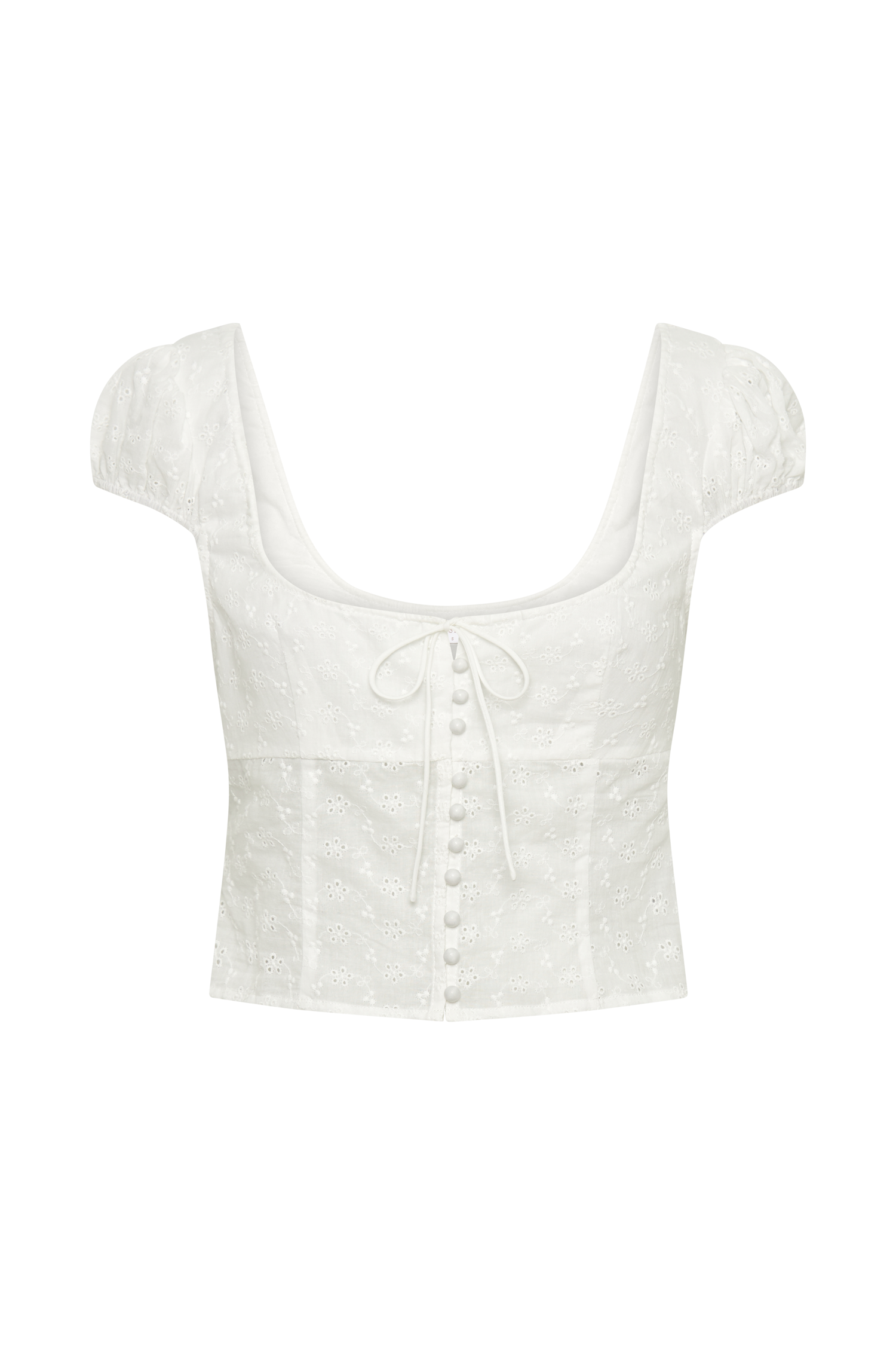 Cressida Cotton Anglaise Puff Sleeve Top - White