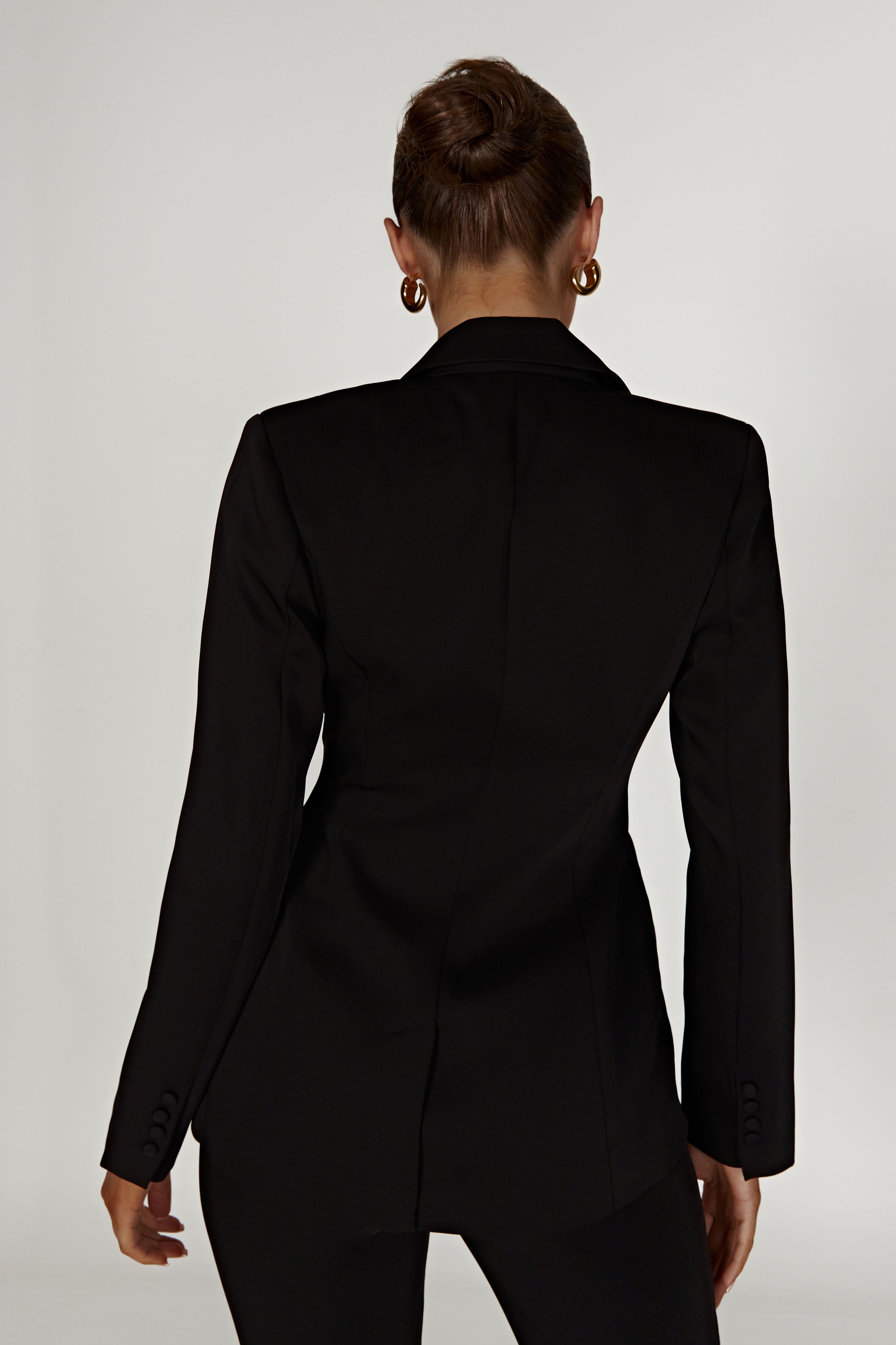 Helda Fitted Cinched Waist Blazer - Black