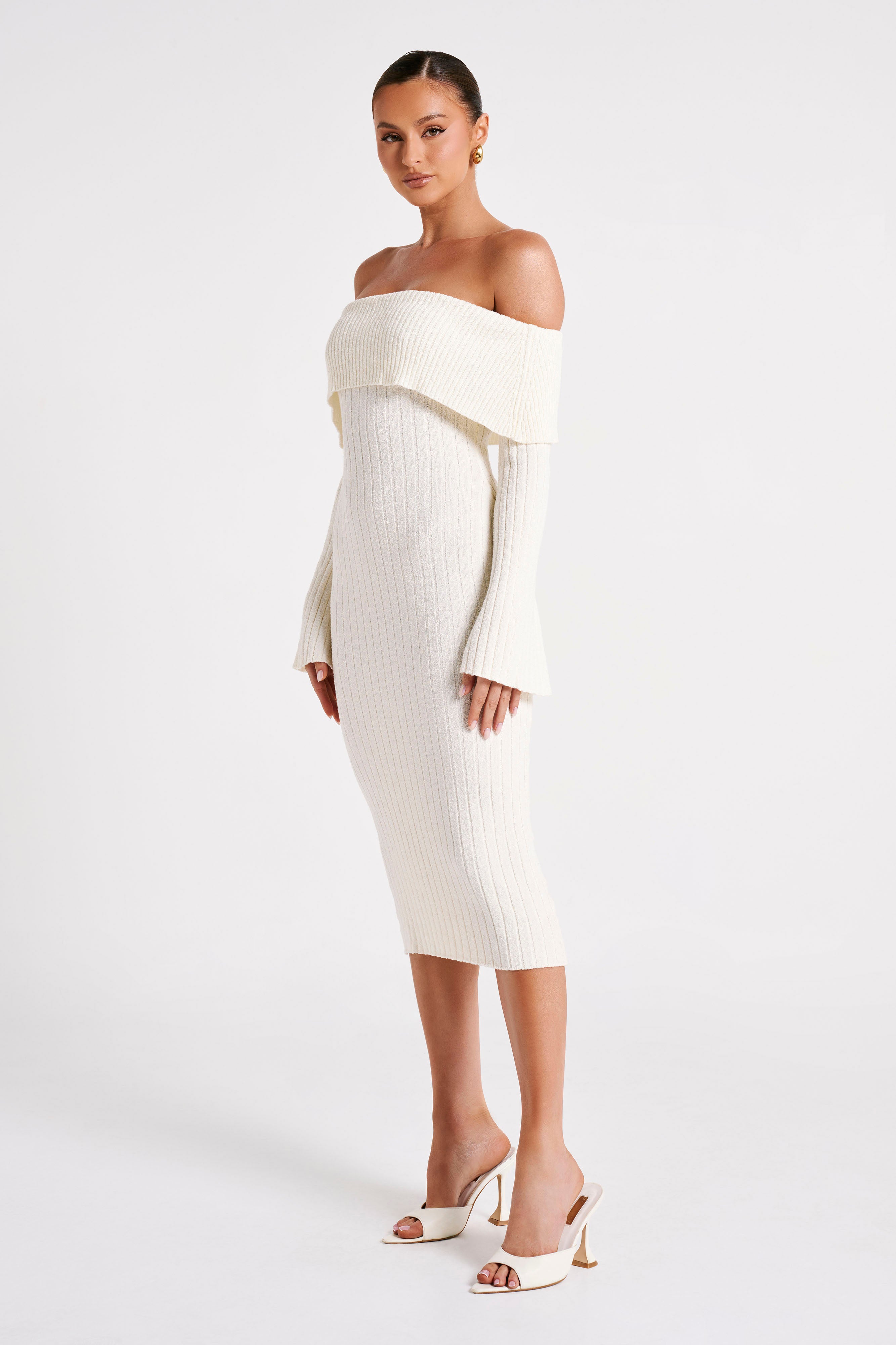 Stefania Off Shoulder Knit Dress - White