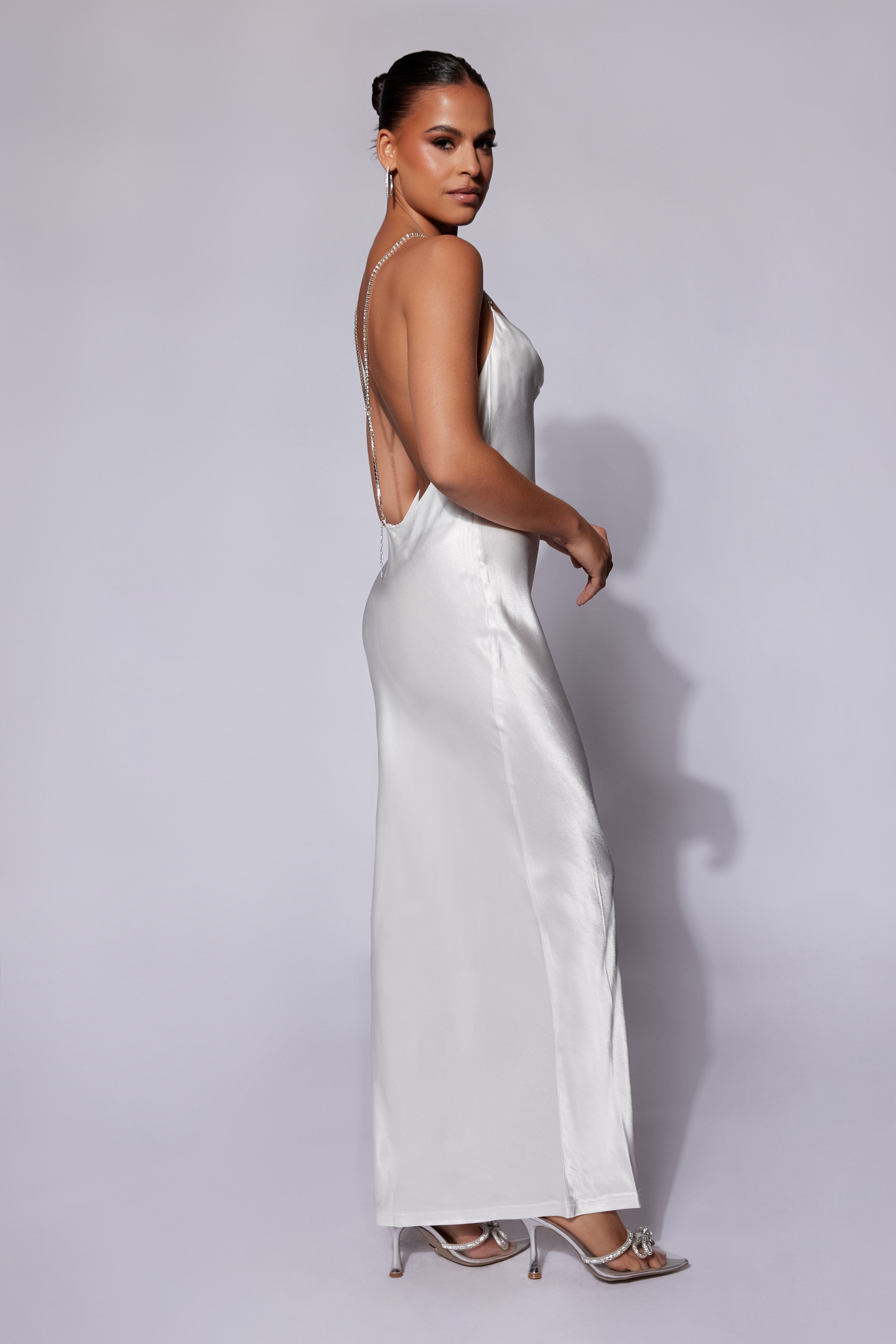 Sera Diamante Maxi Dress With Low Back - White