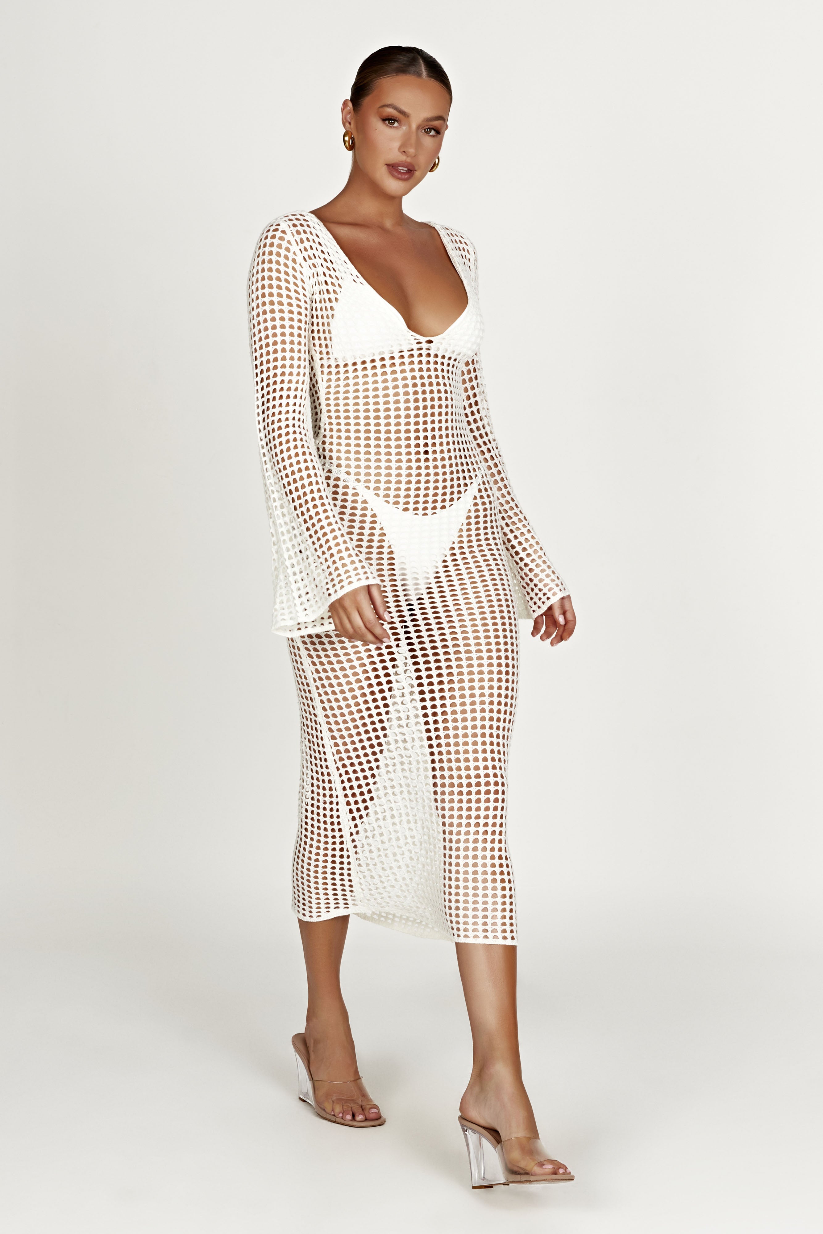 Murphy Long Sleeve Crochet Maxi Dress - White