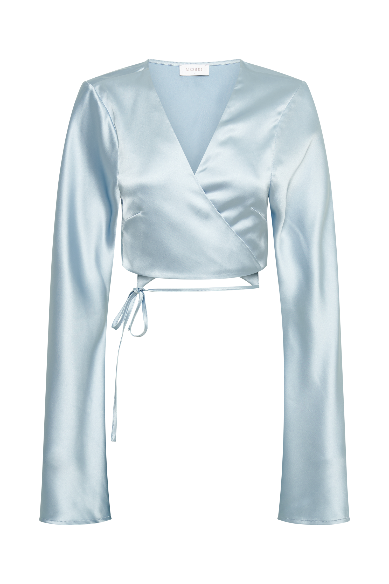 Elaine Satin Long Sleeve Top - Arctic Blue