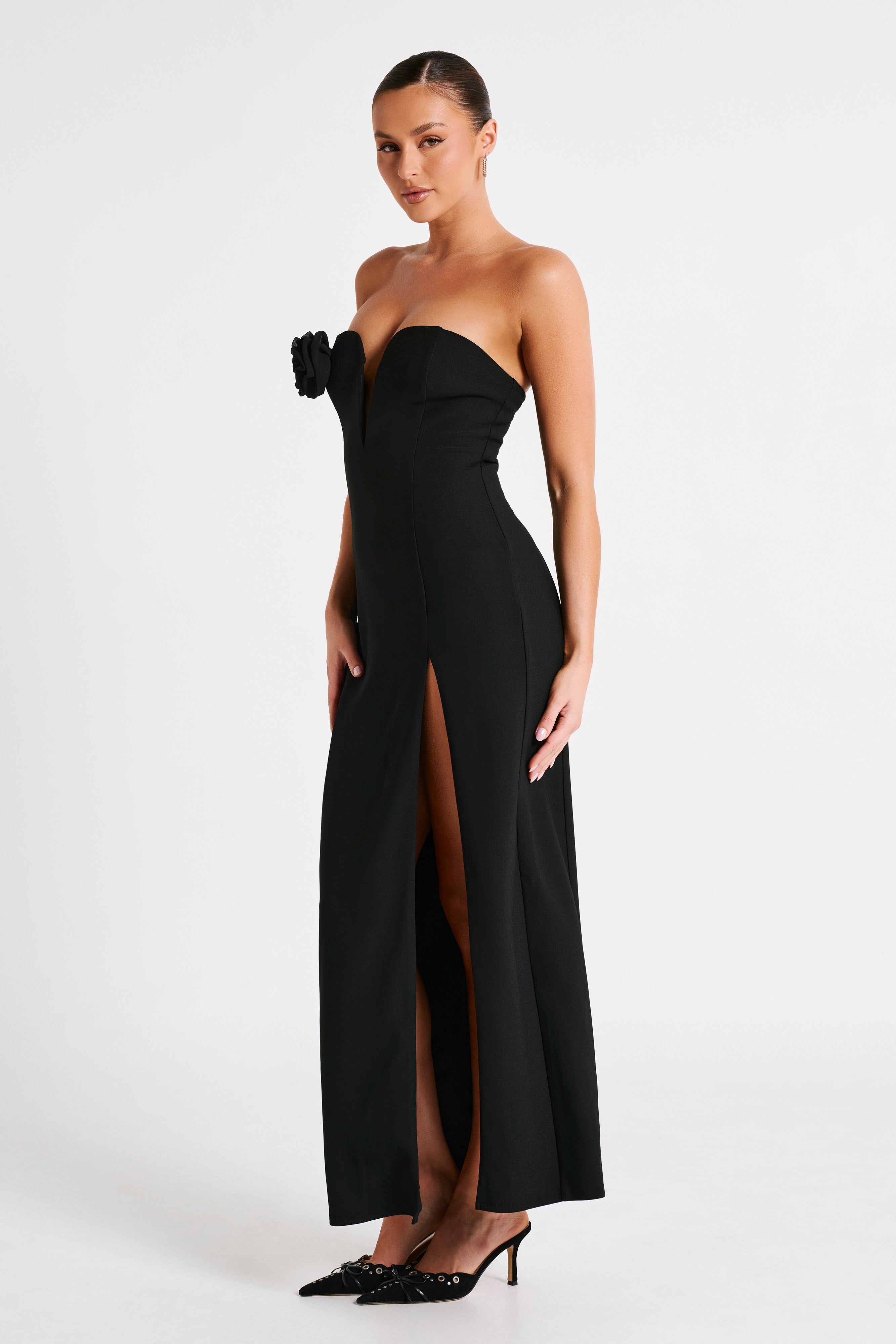 Haven Strapless Rose Maxi Dress - Black