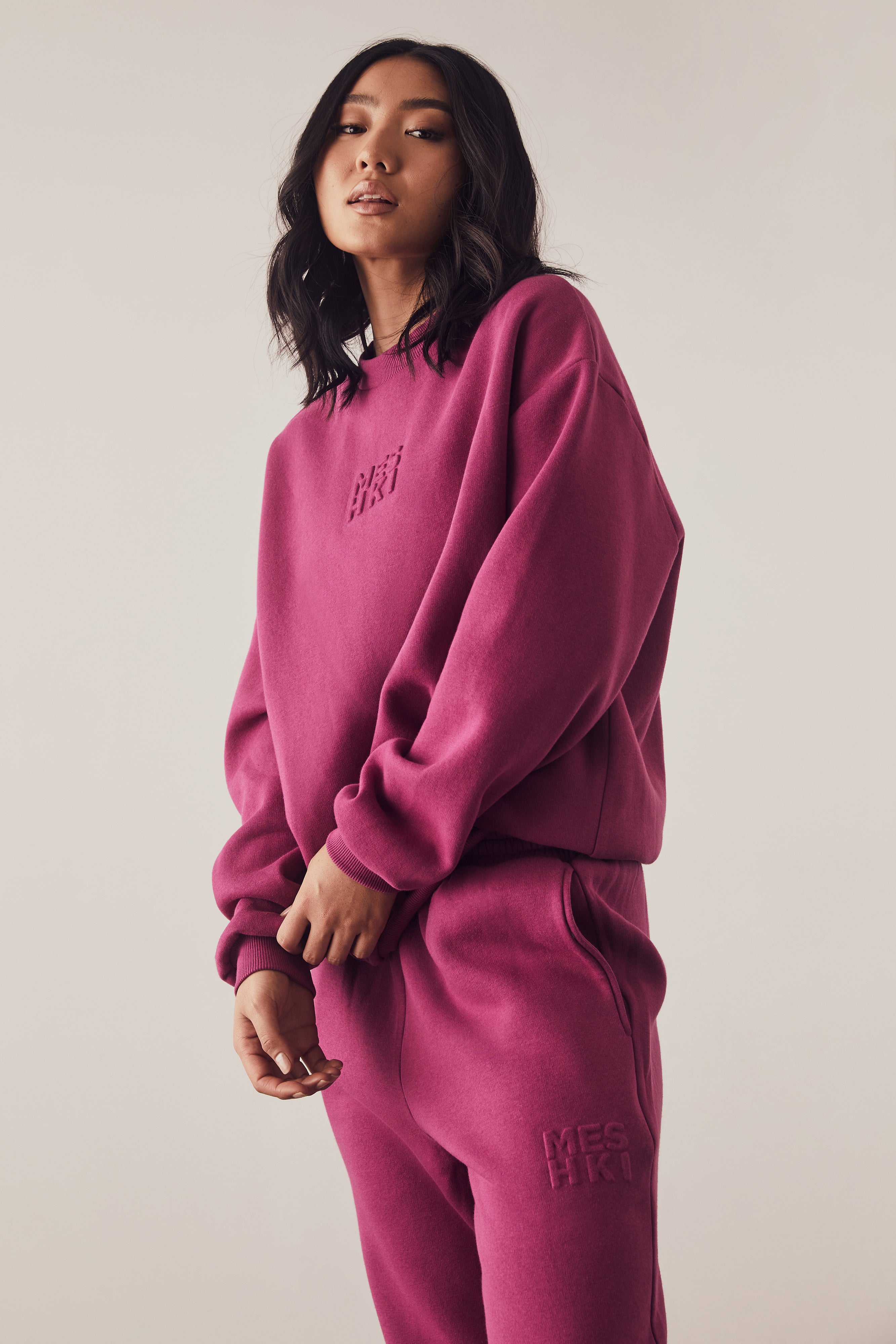 Sutton Embossed Fleeceback Crewneck - Violet