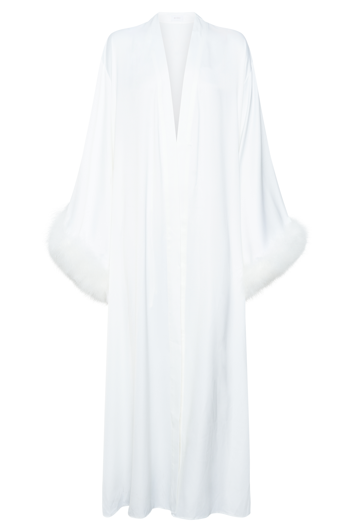 Amalia Satin Feather Trim Robe - White