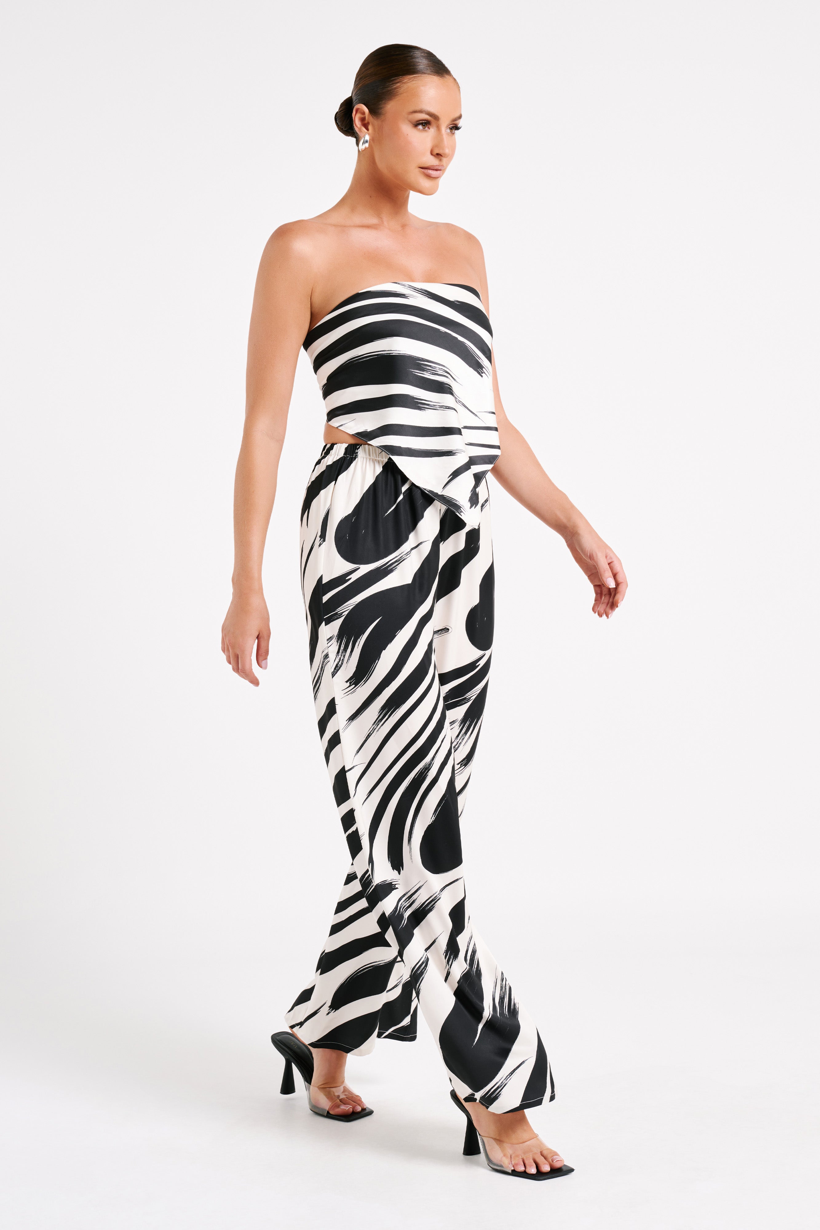 Marciela Printed Satin Straight Leg Pant - Abstract Print