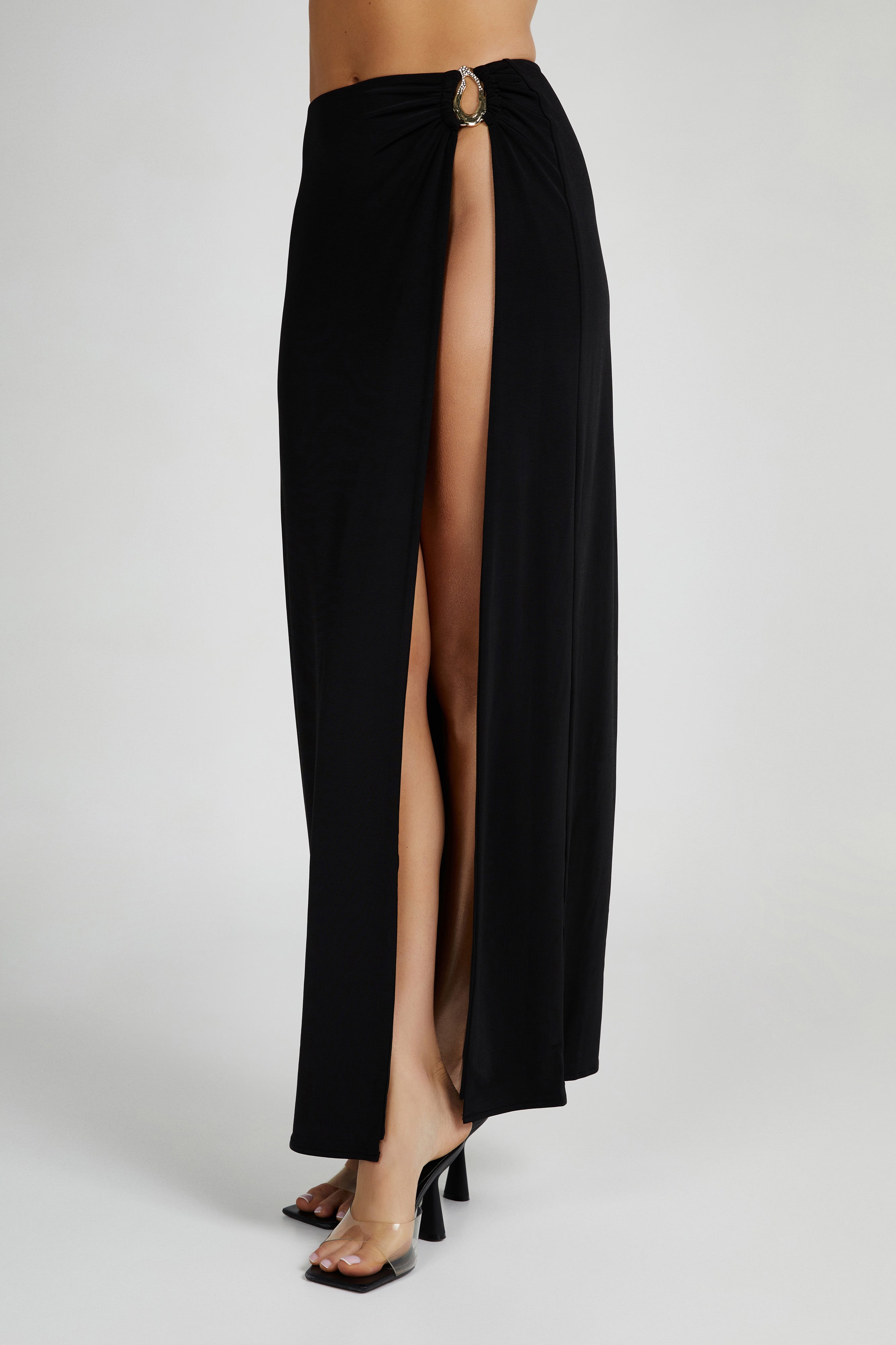 Suri Slinky Maxi Skirt With Hardware - Black