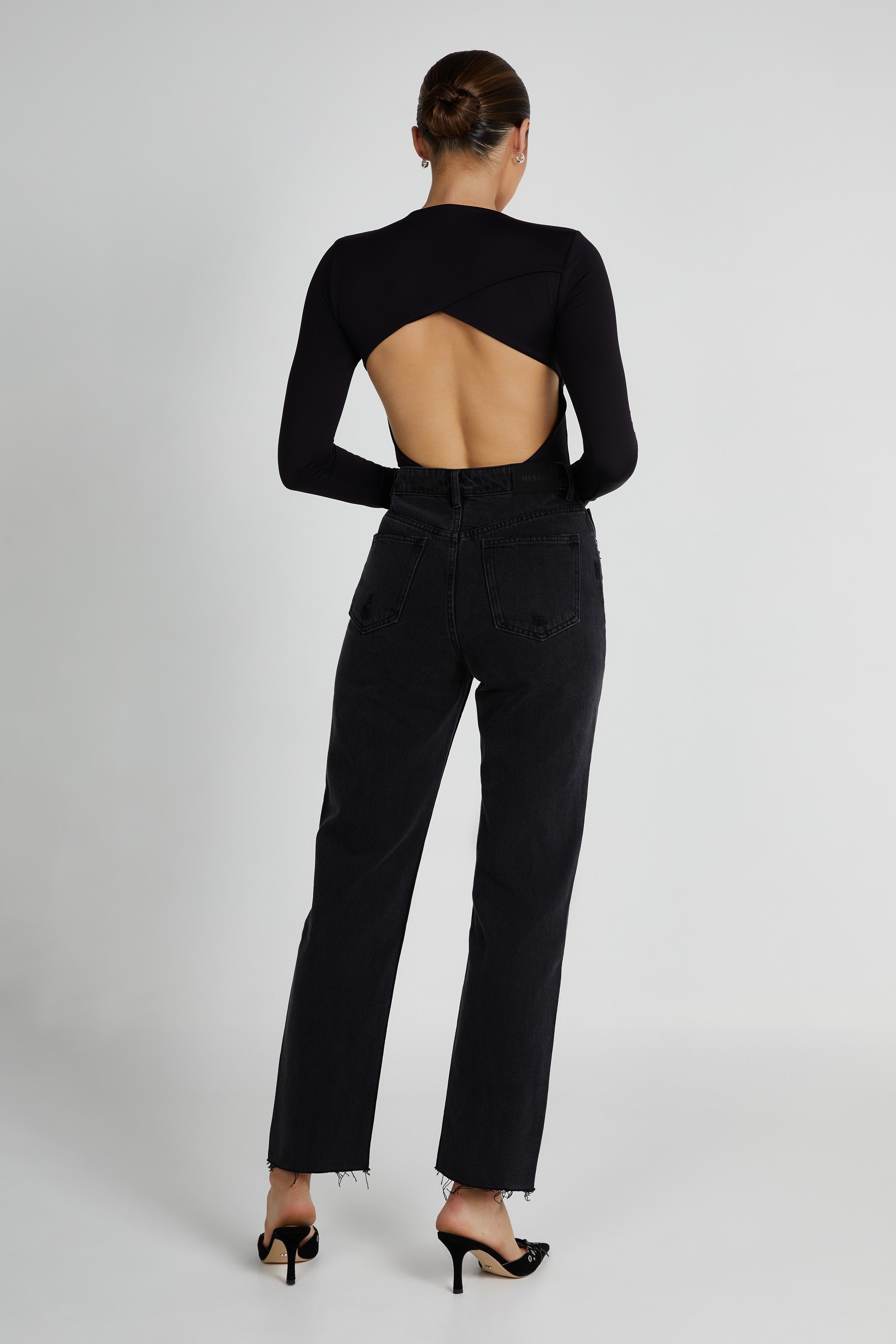 Wrenley Recycled Cut Out Long Sleeve Bodysuit - Black