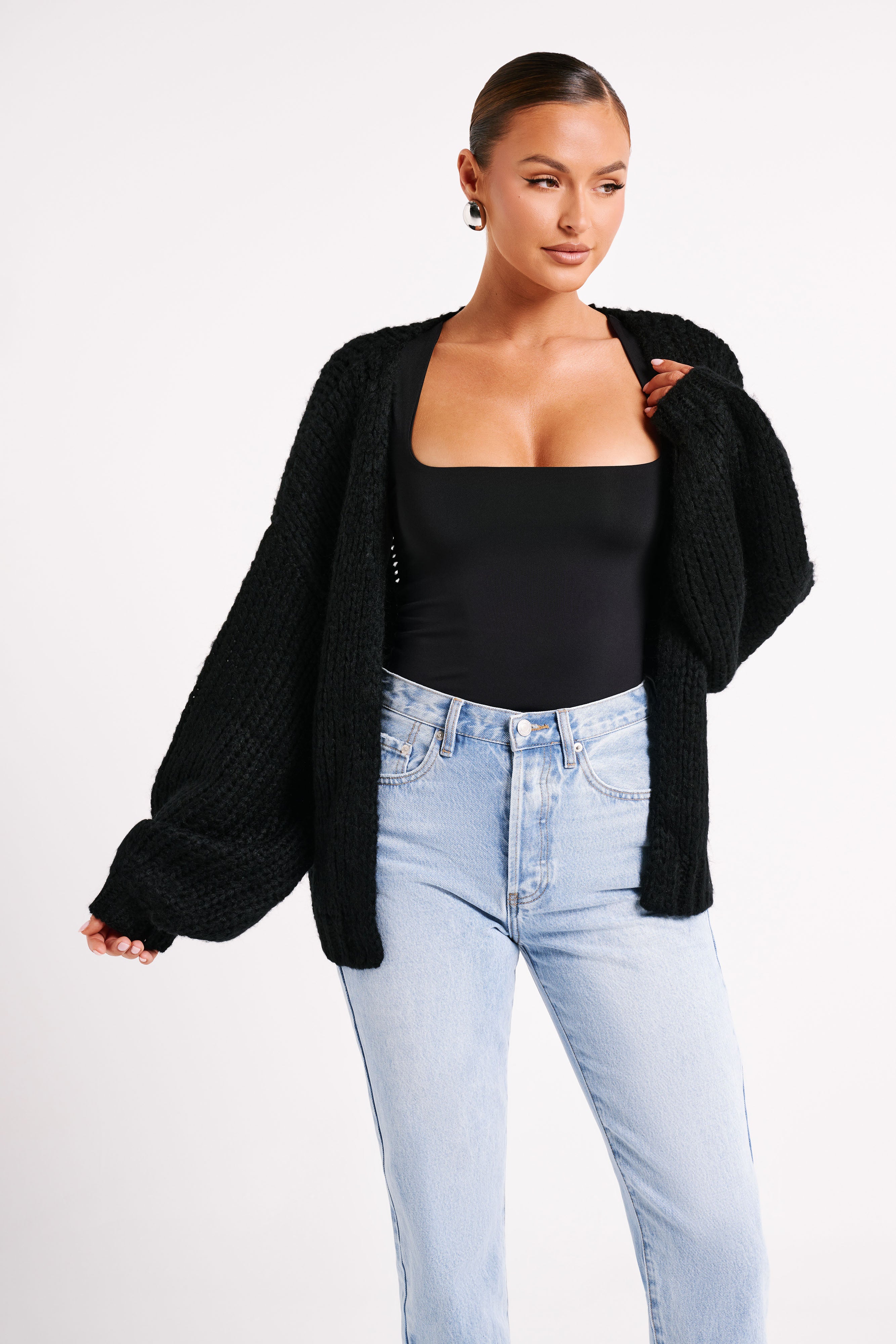 Irina Chunky Knit Cardigan - Black