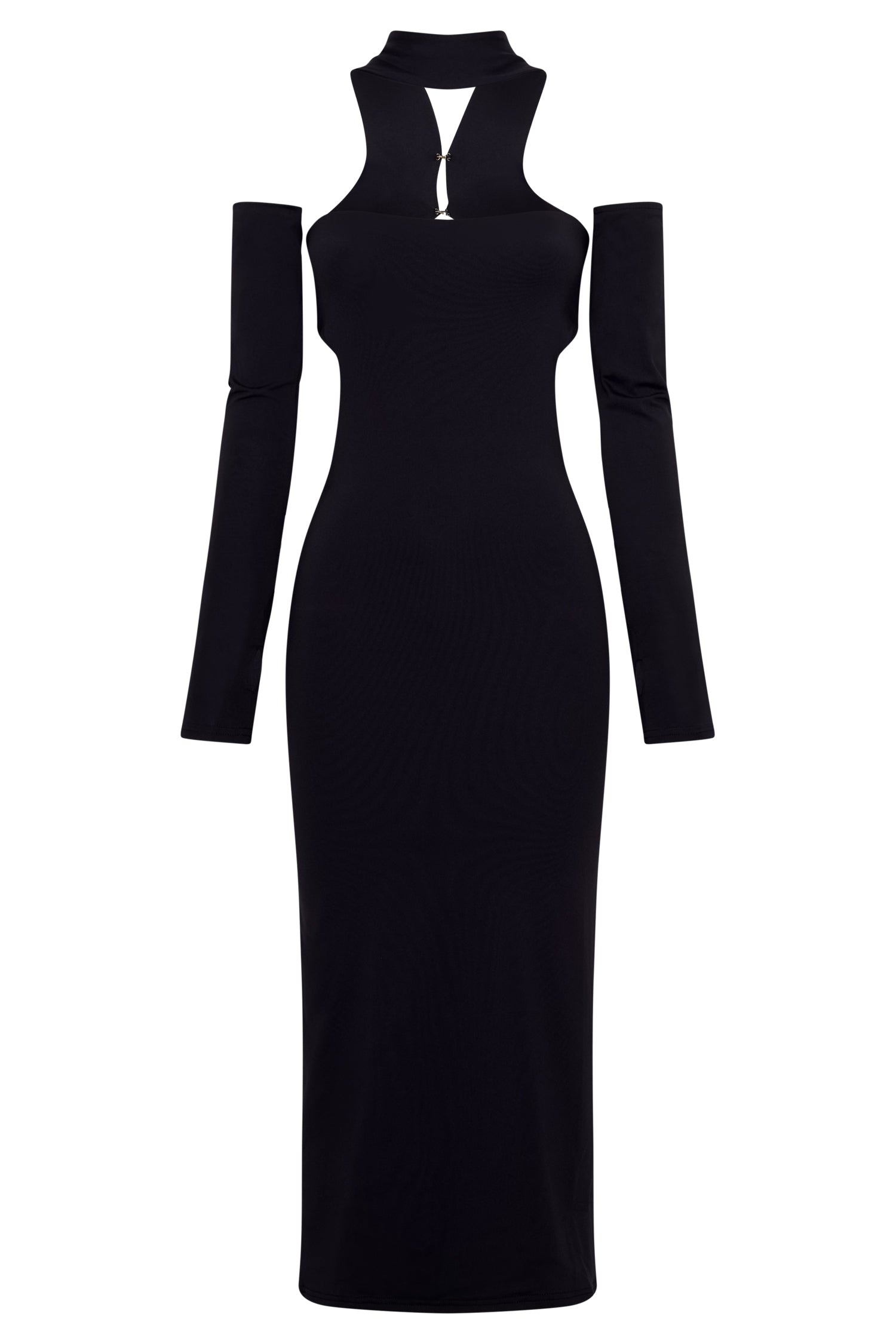 Demie Neckband Midi Dress With Fingerless Gloves - Black