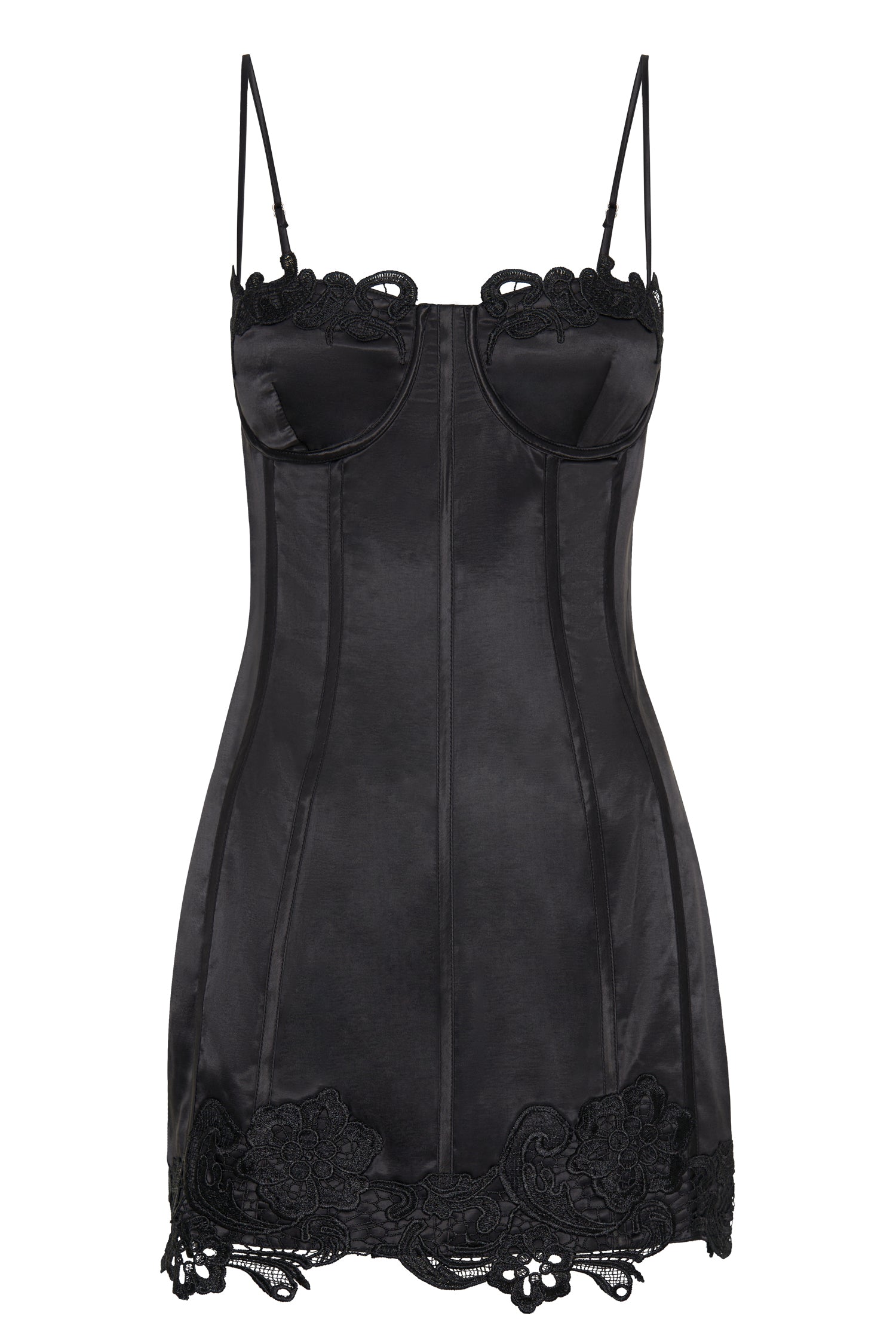 Tatiana Corset Mini Dress With Lace - Black