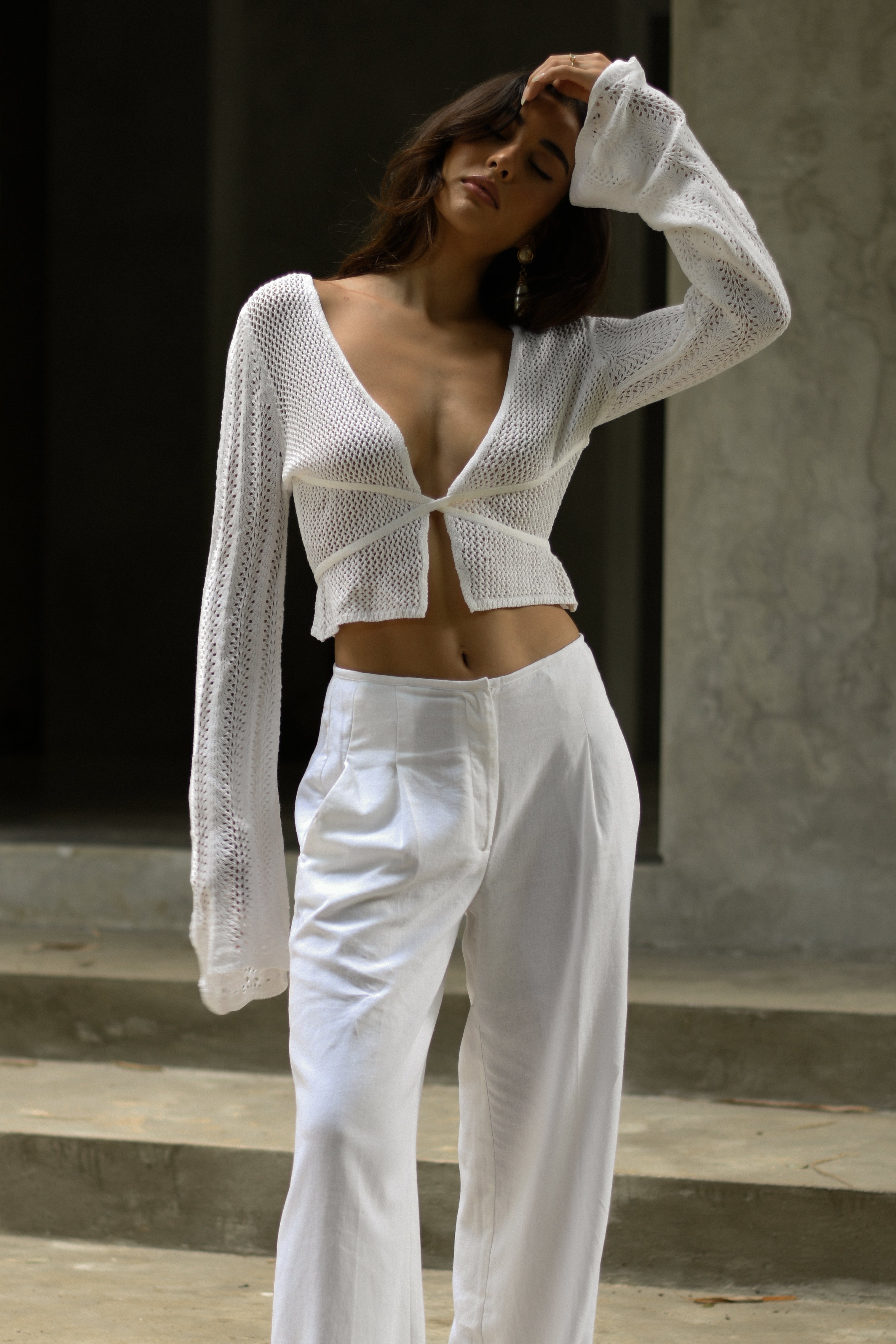 Debra Mixed Yarn Top - White