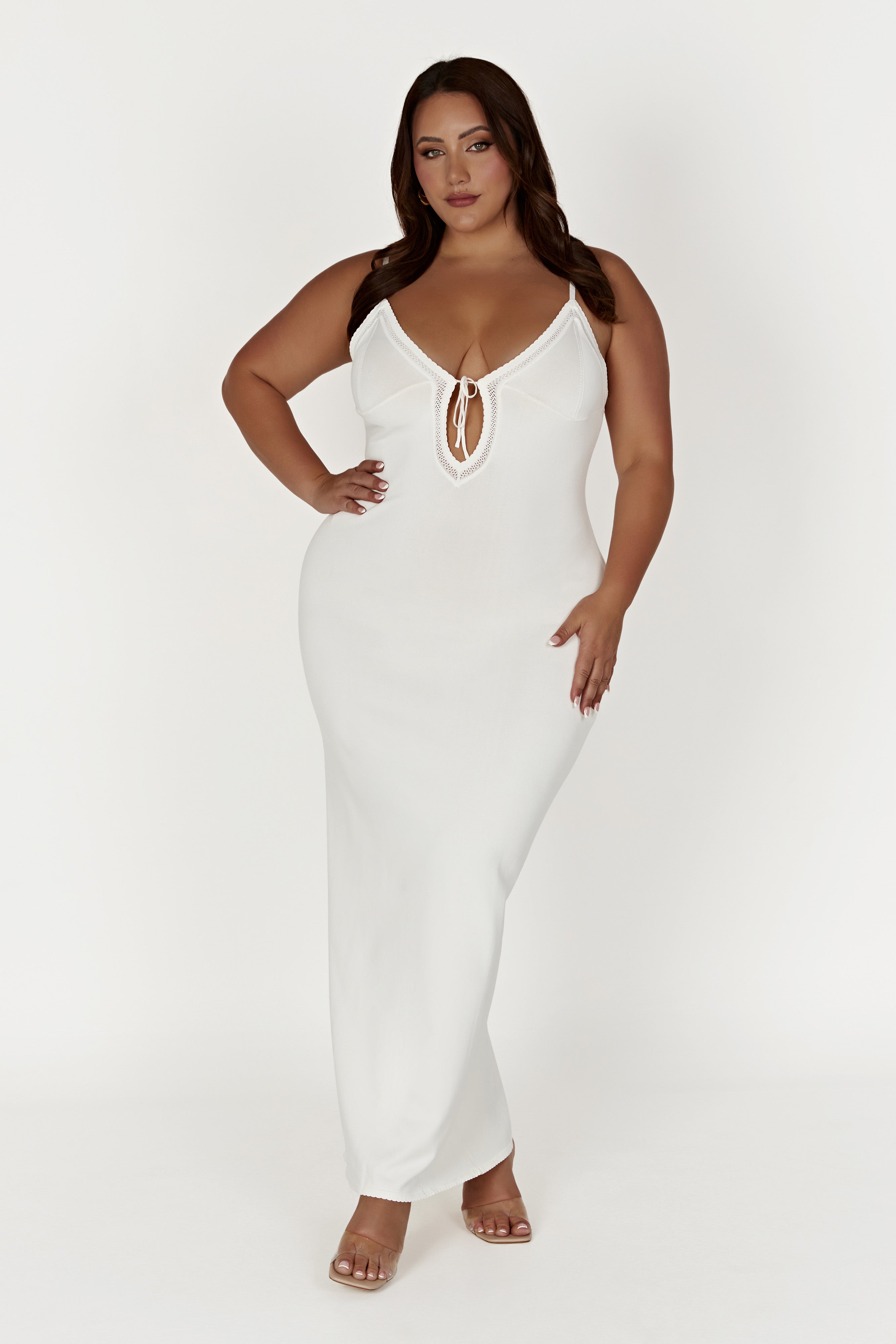 Maia Pointelle Knit Maxi Dress - White