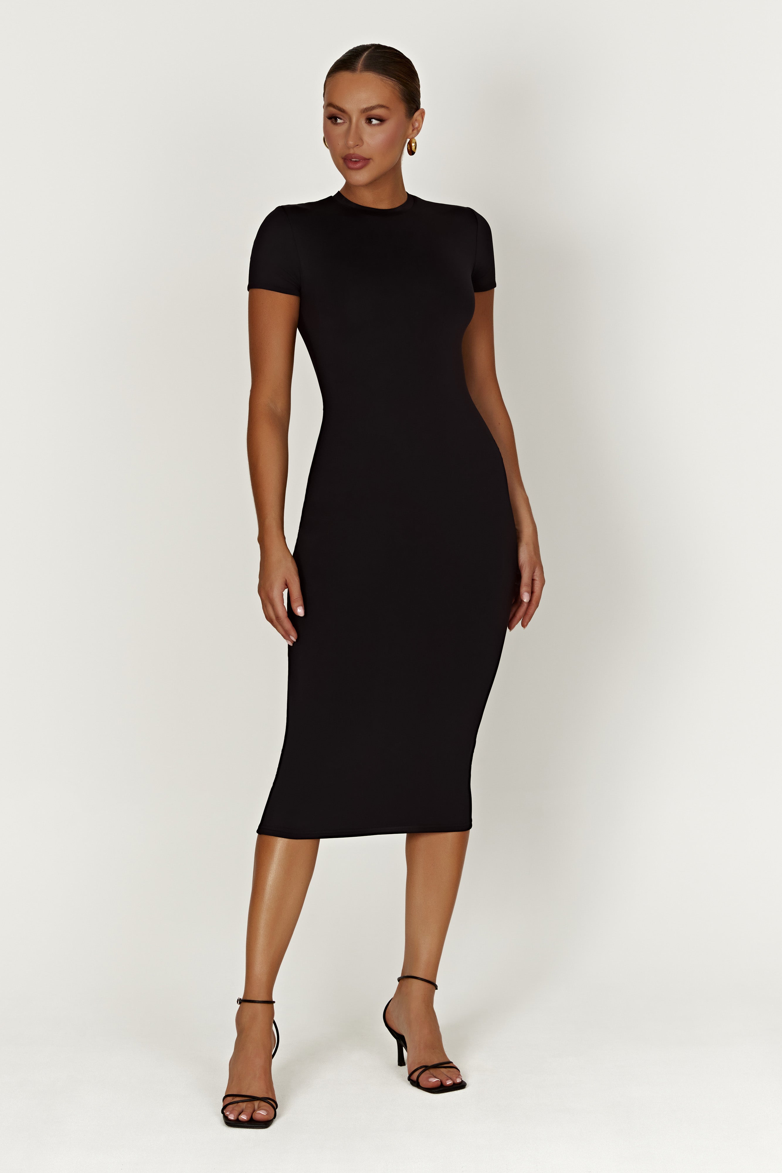 Penny Recycled Nylon Short Sleeve Midi Dress - Black