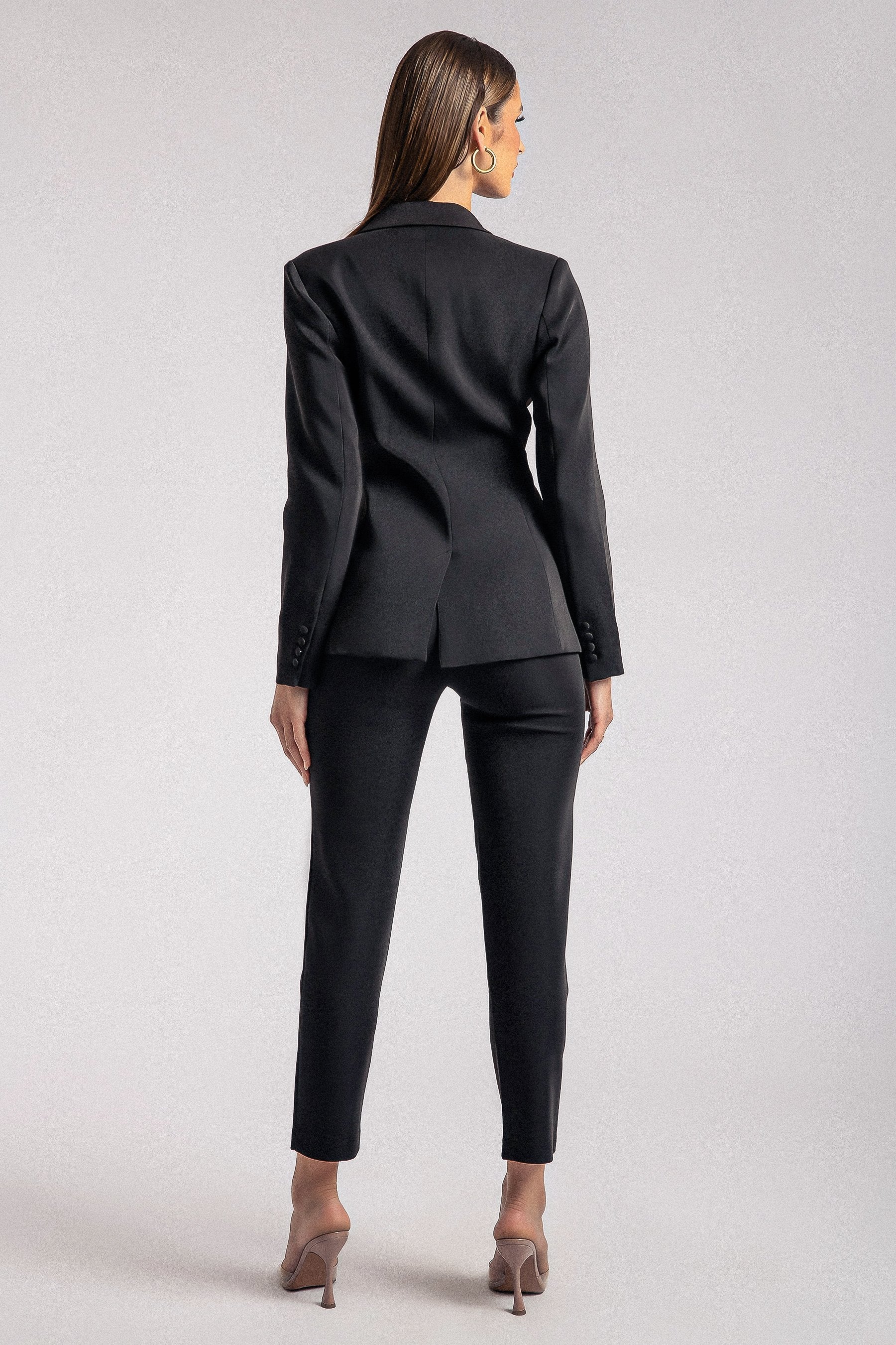 Helda Fitted Cinched Waist Blazer - Black