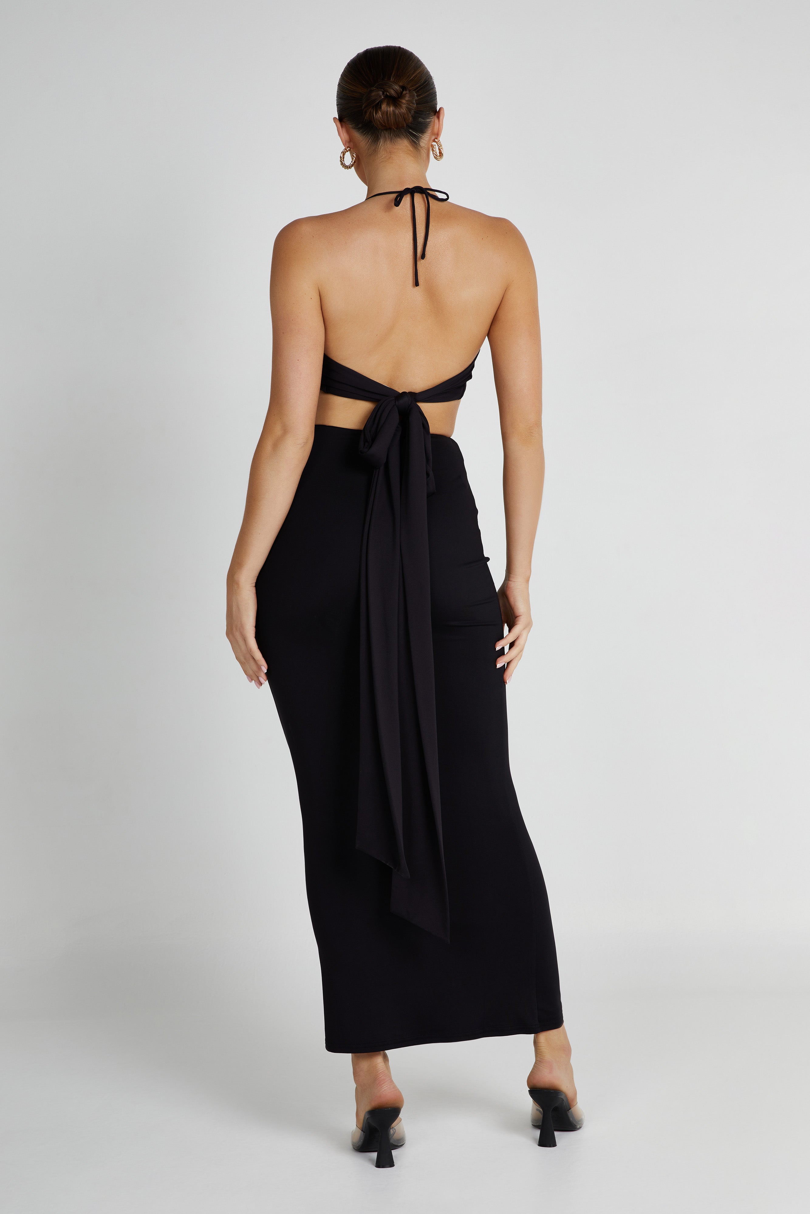 Kasia Recycled Nylon Pin Detail Wrap Top - Black