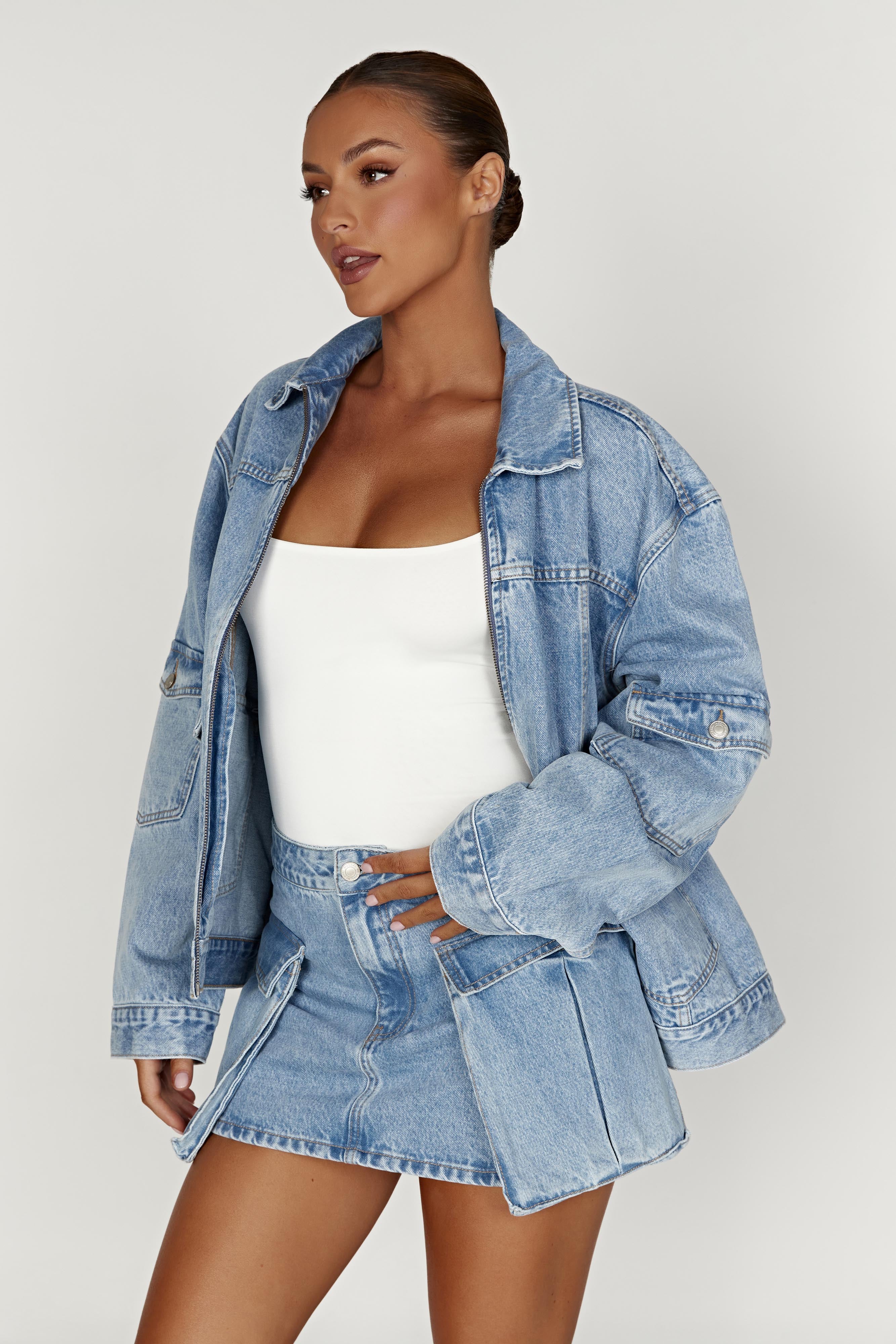Rylee Oversized Denim Jacket - Mid Blue