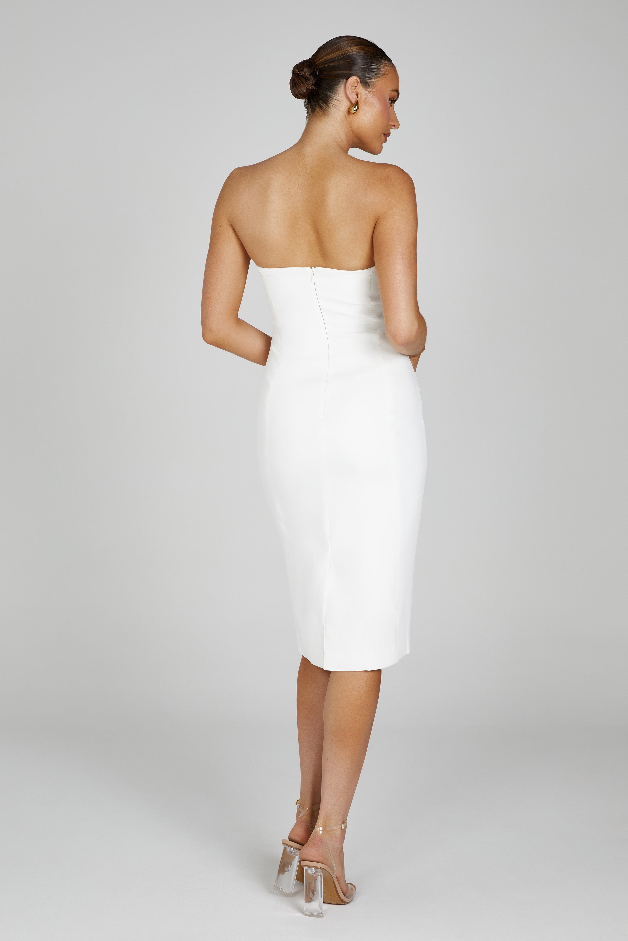 Marianne Strapless Crepe Midi Dress - White