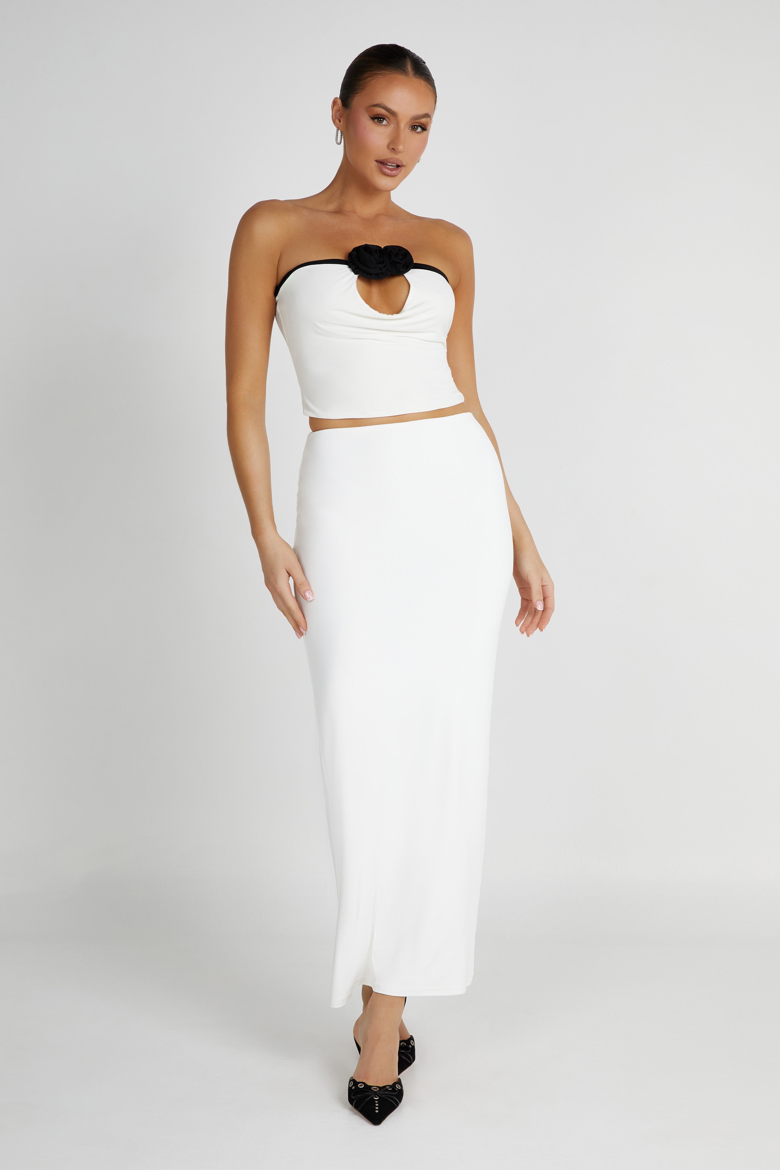 Olympia Recycled Nylon Fishtail Maxi Skirt - White