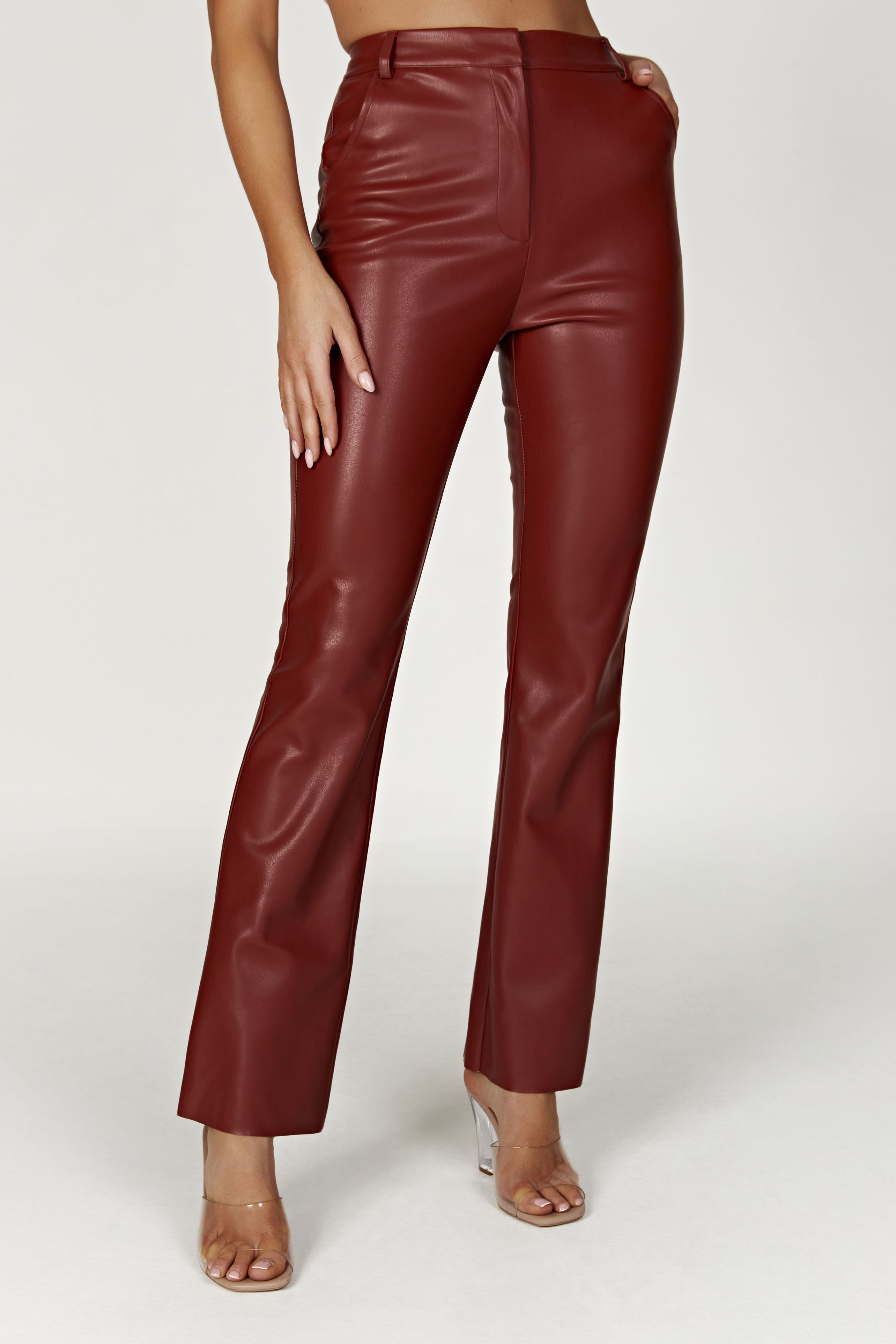 Tyra Straight Leg Faux Leather Pants - Cherry Chocolate