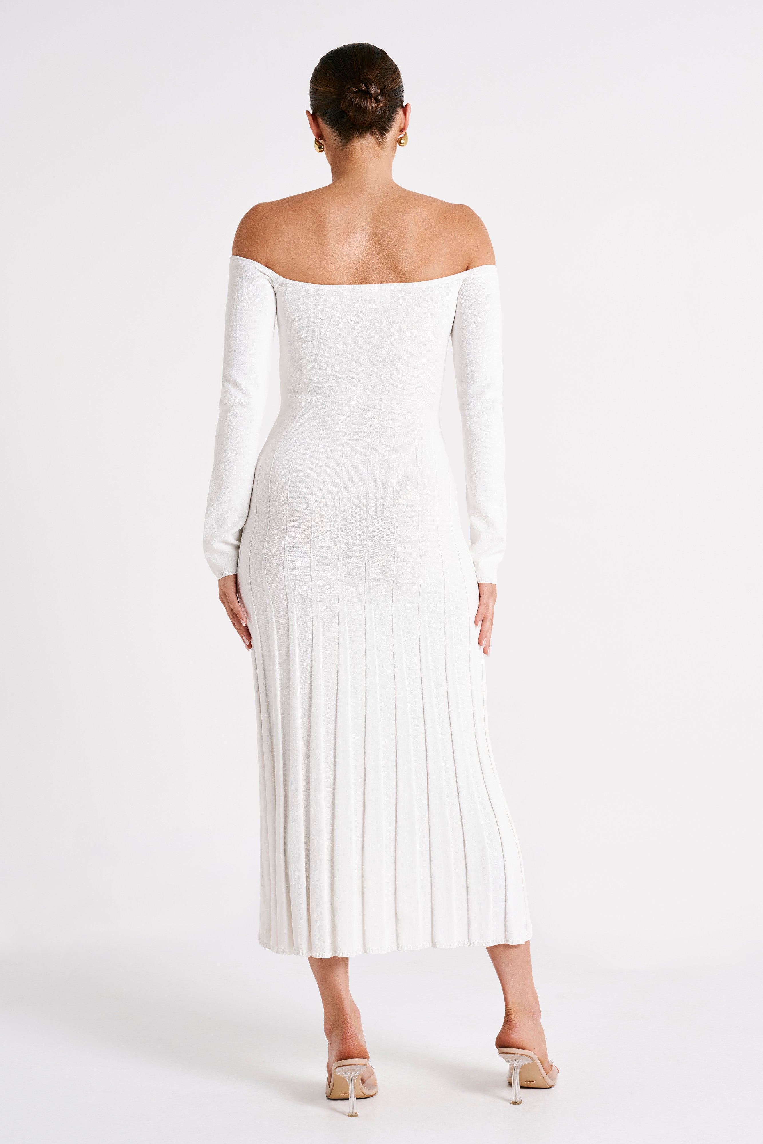Emmeline Long Sleeve Rib Knit Midi Dress - White