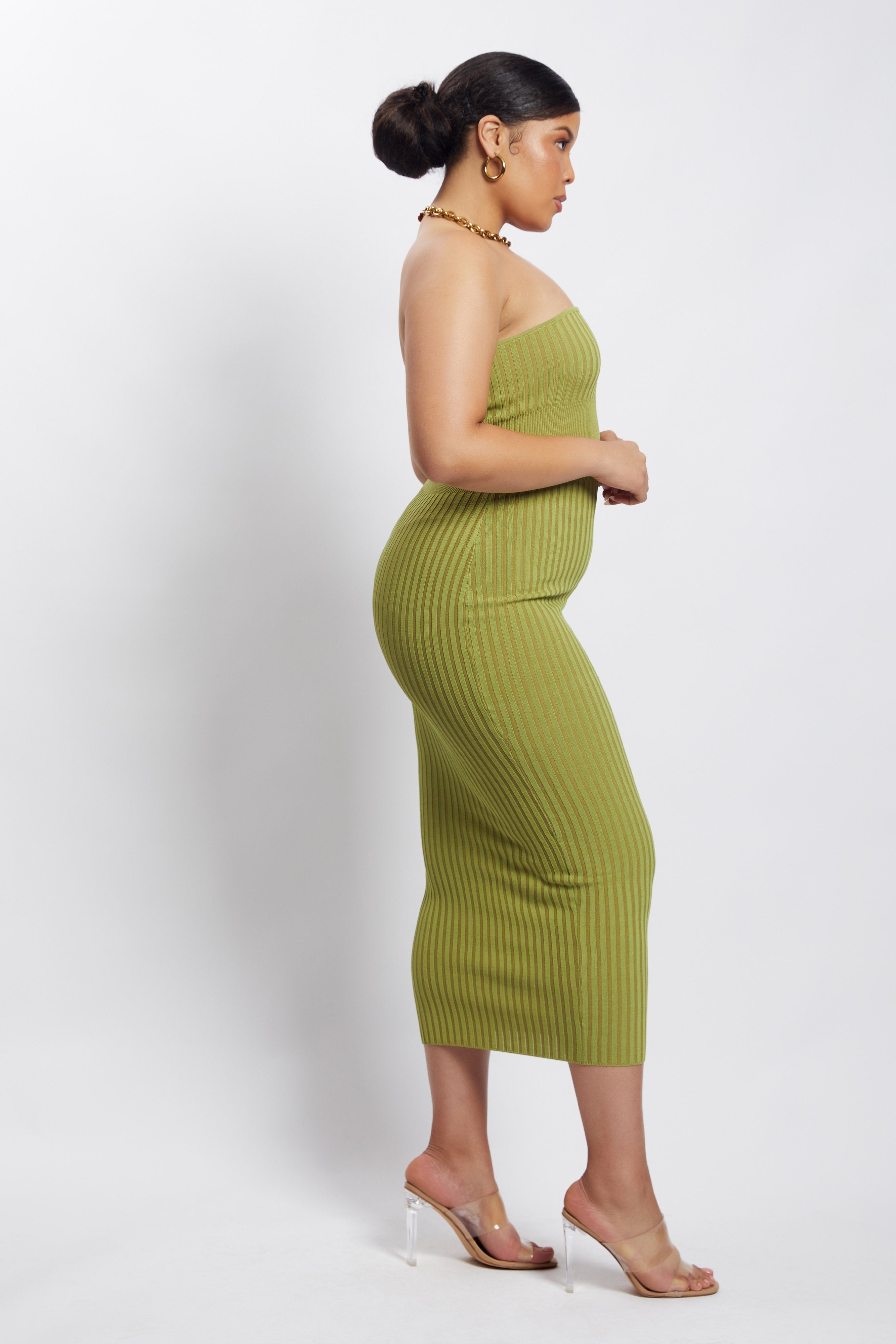 Kyra Strapless Knit Midi Dress - Apple