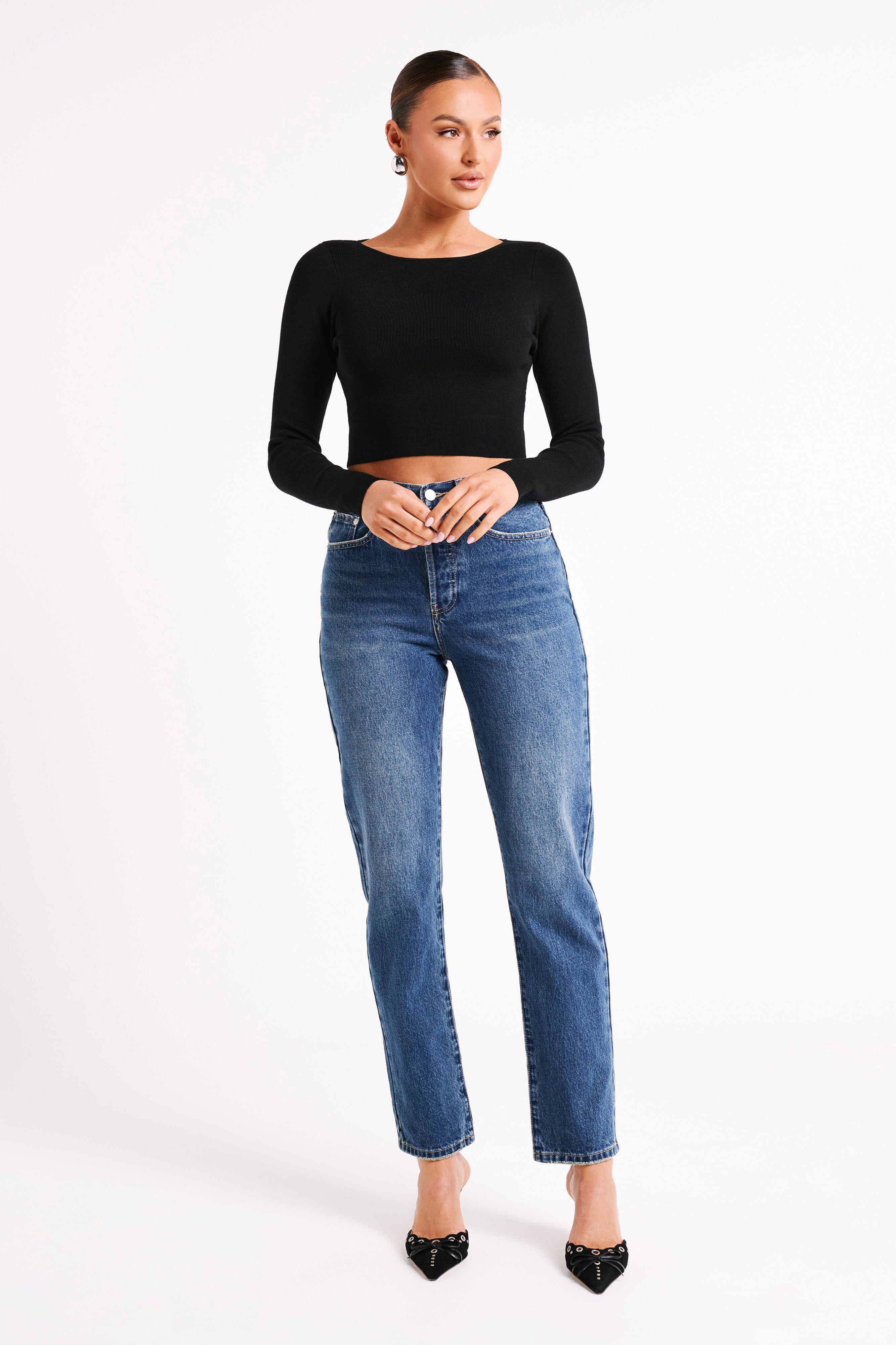 Haisley Long Sleeve Knit Top - Black