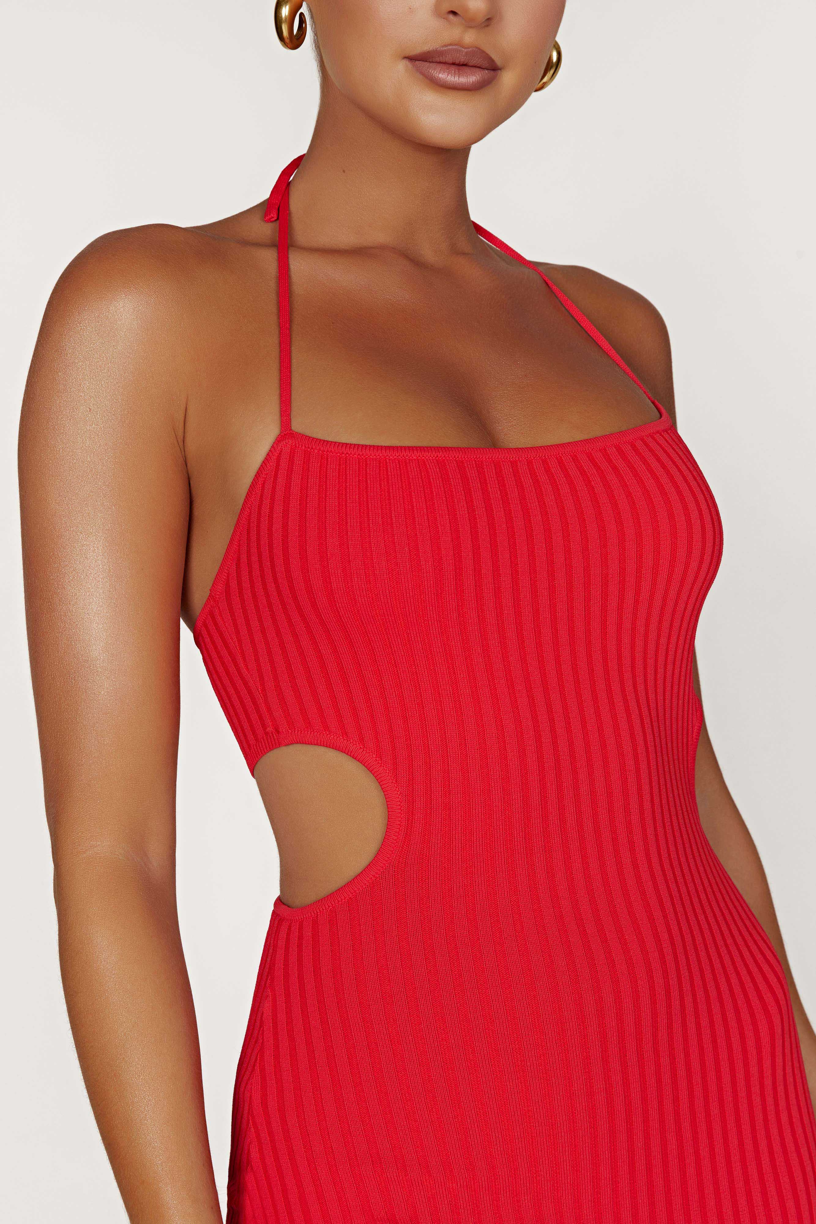 Morgan Halter Knit Midi Dress - Red