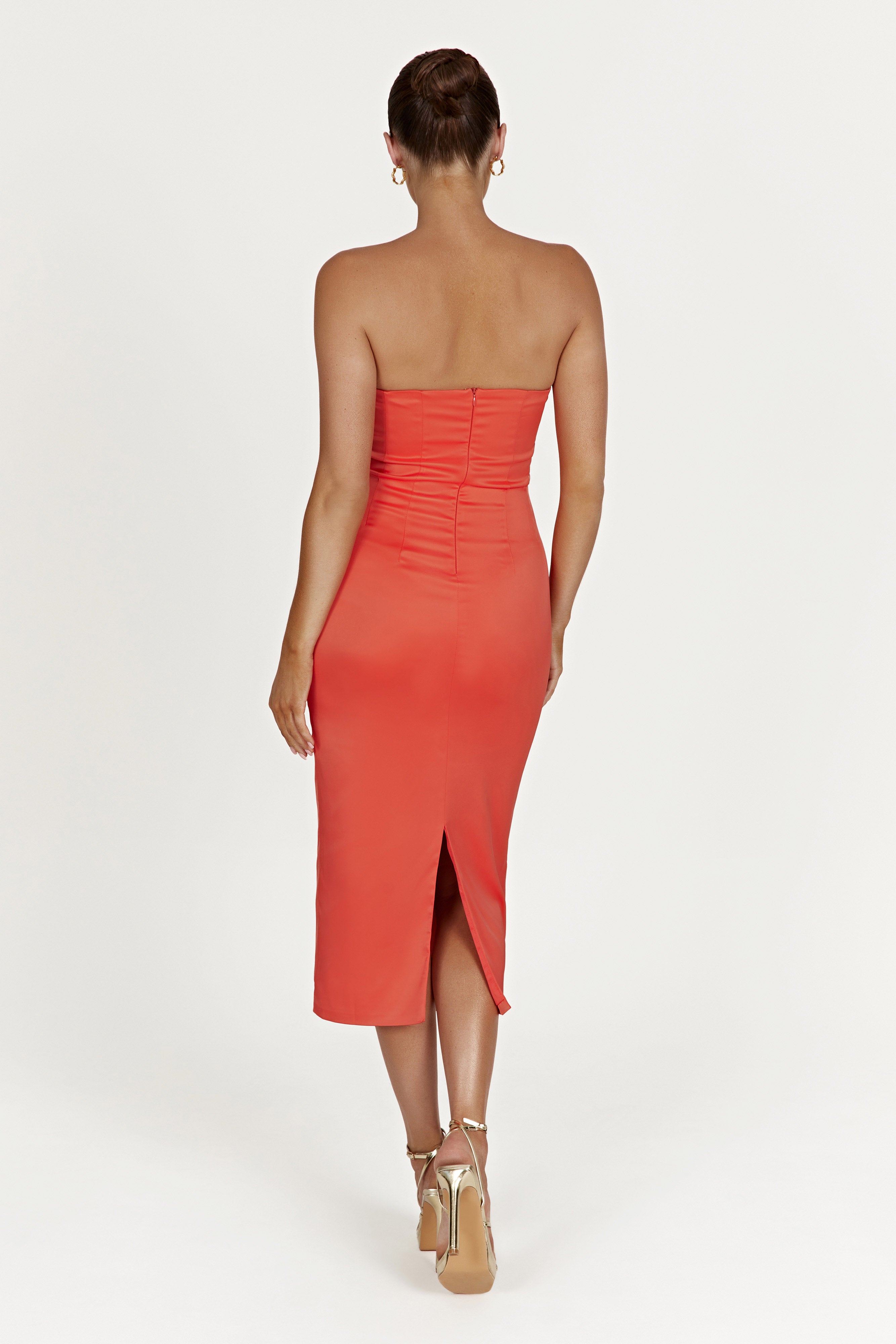 Bryony Cupped Bodycon Midi Dress - Coral